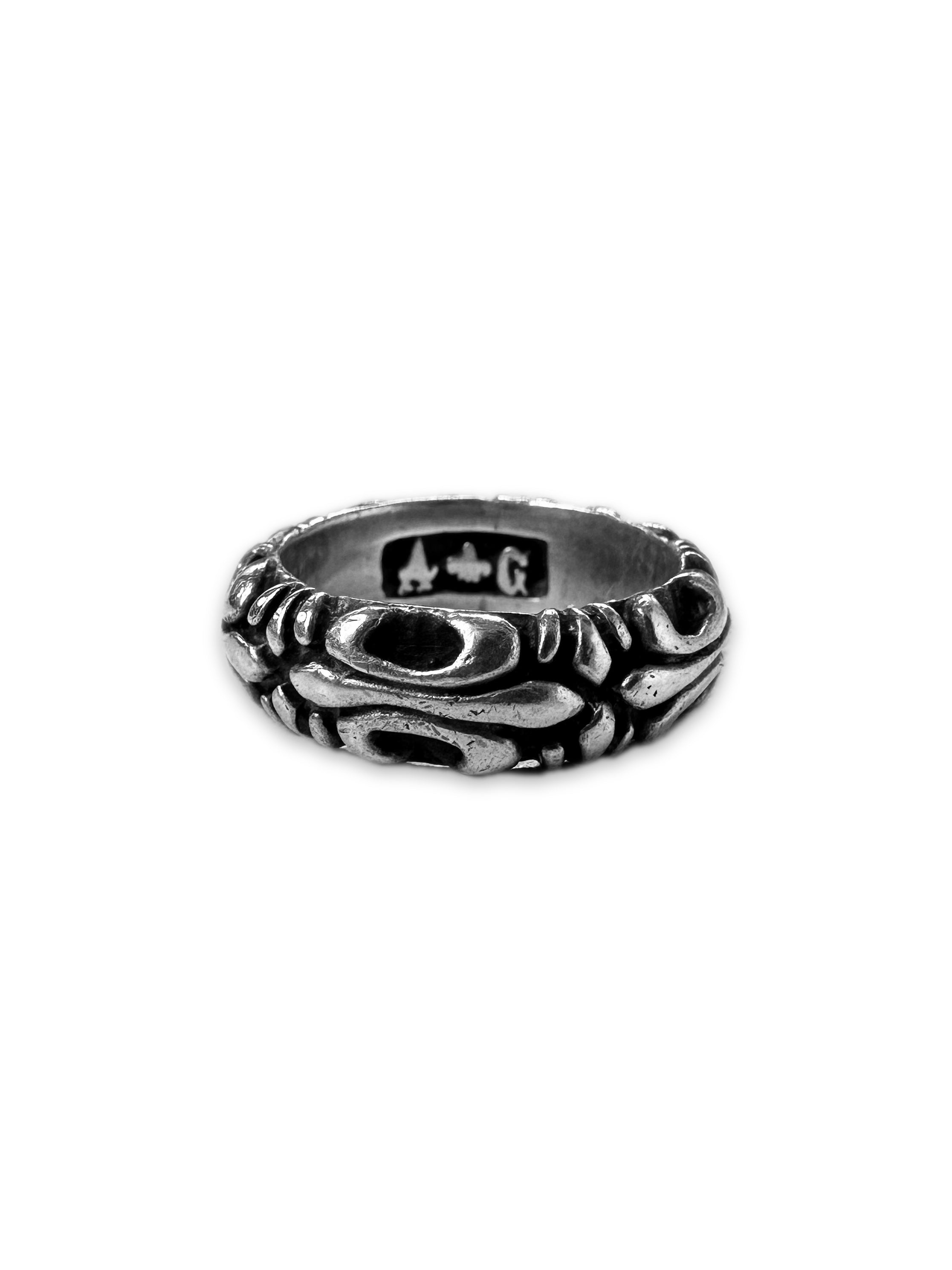 90s A&amp;G Rock ‘n Roll Couture .925 Silver Etched Ring