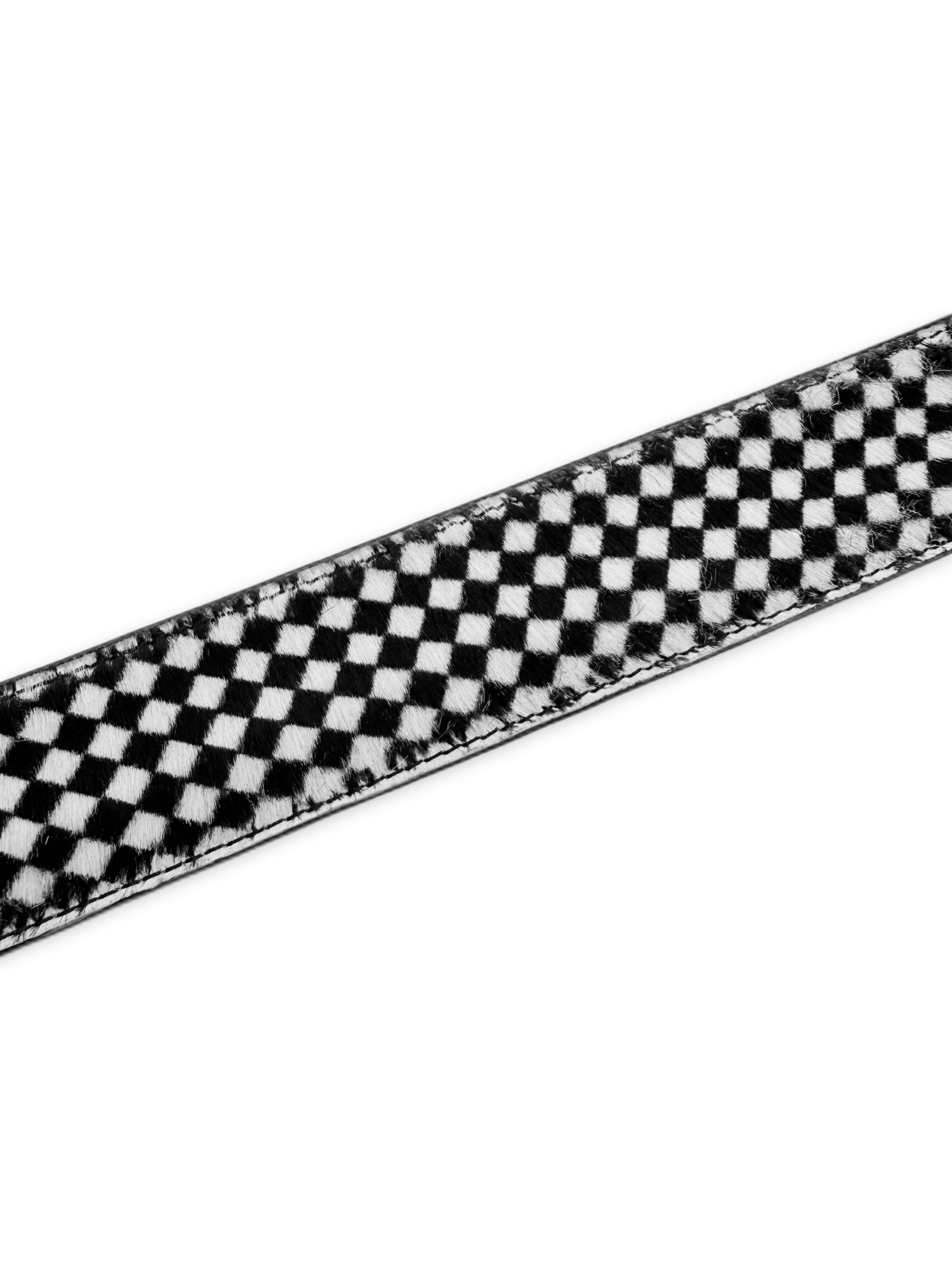 Chrome Hearts Checkered Pony Hair Black Leather Belt Strap