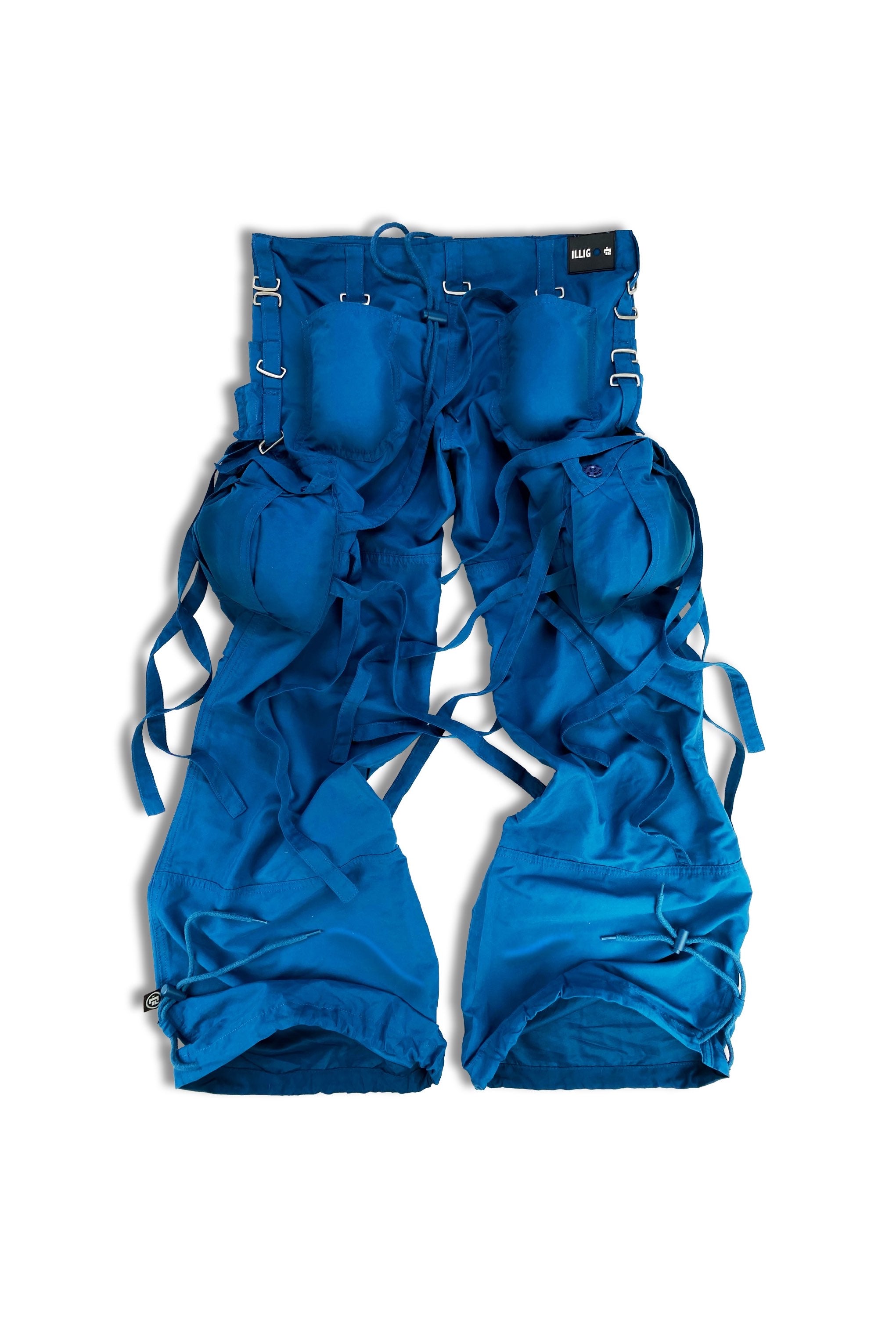 00s Illig ‘Parachute’ Bondage Multi Pocket Sky Blue Cargo Pants