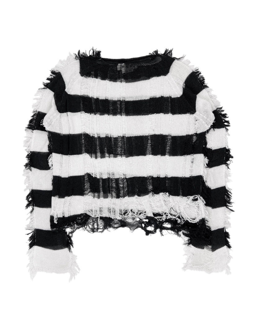 Marni Distressed Knit Striped Loose Weave Mohair Sweater