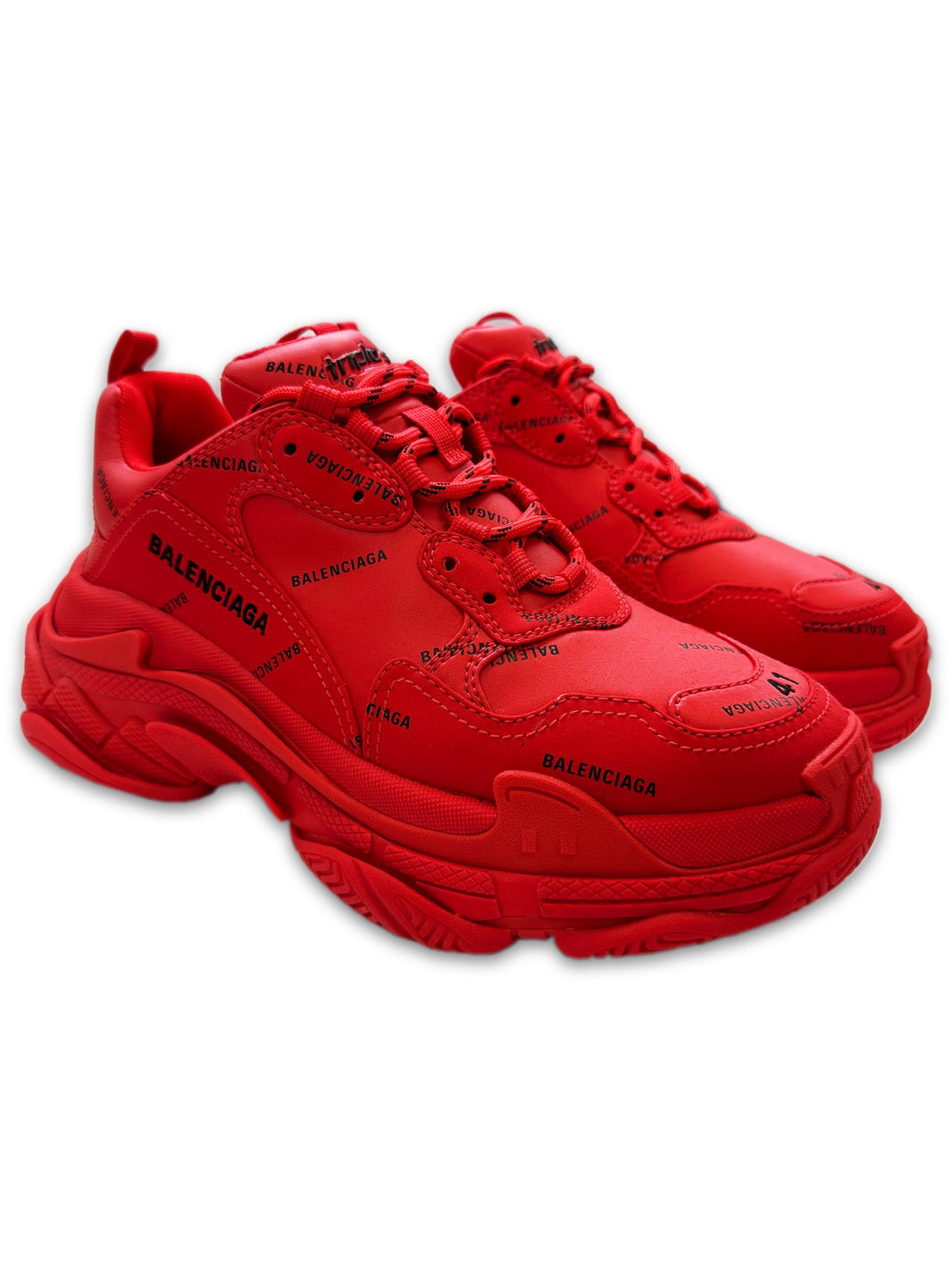 Balenciaga ‘Triple S’ Leather Cherry Red Platform Sneakers