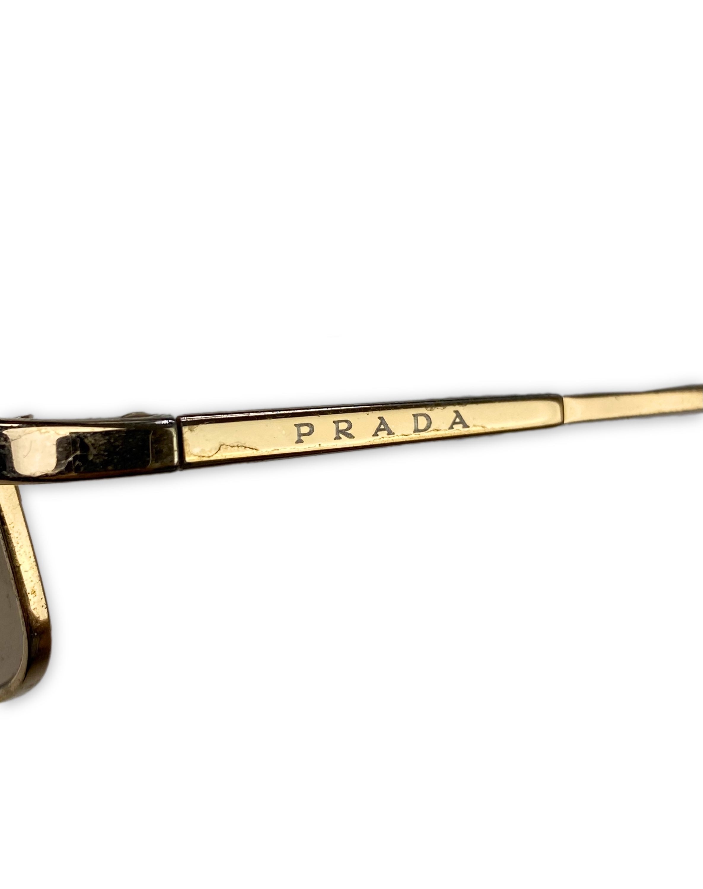 Prada Square Frame Etched Logo Gold Tint Sunglasses