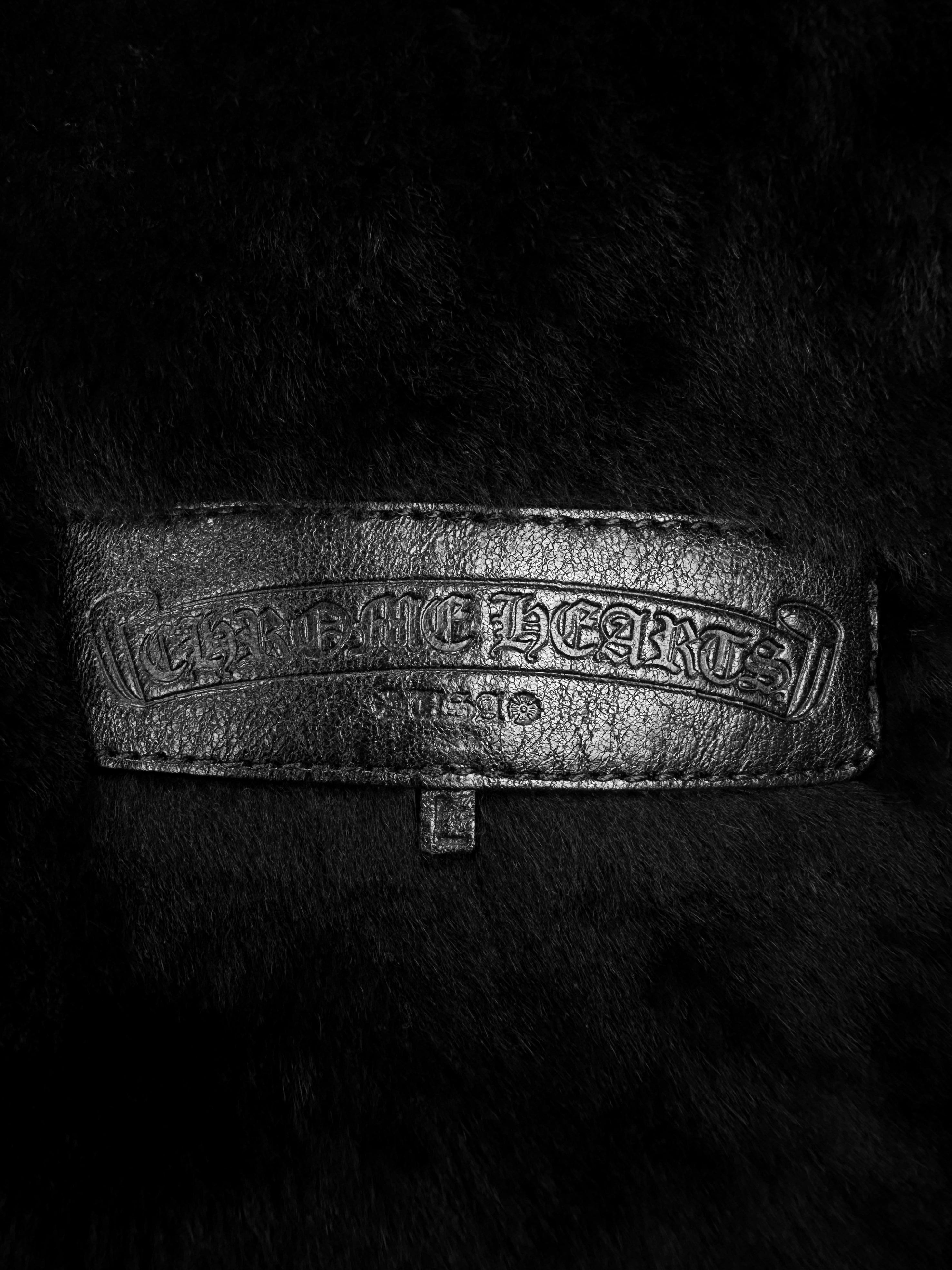 Chrome Hearts Lambskin Black ‘Cross’ Button Fur Lined Jacket