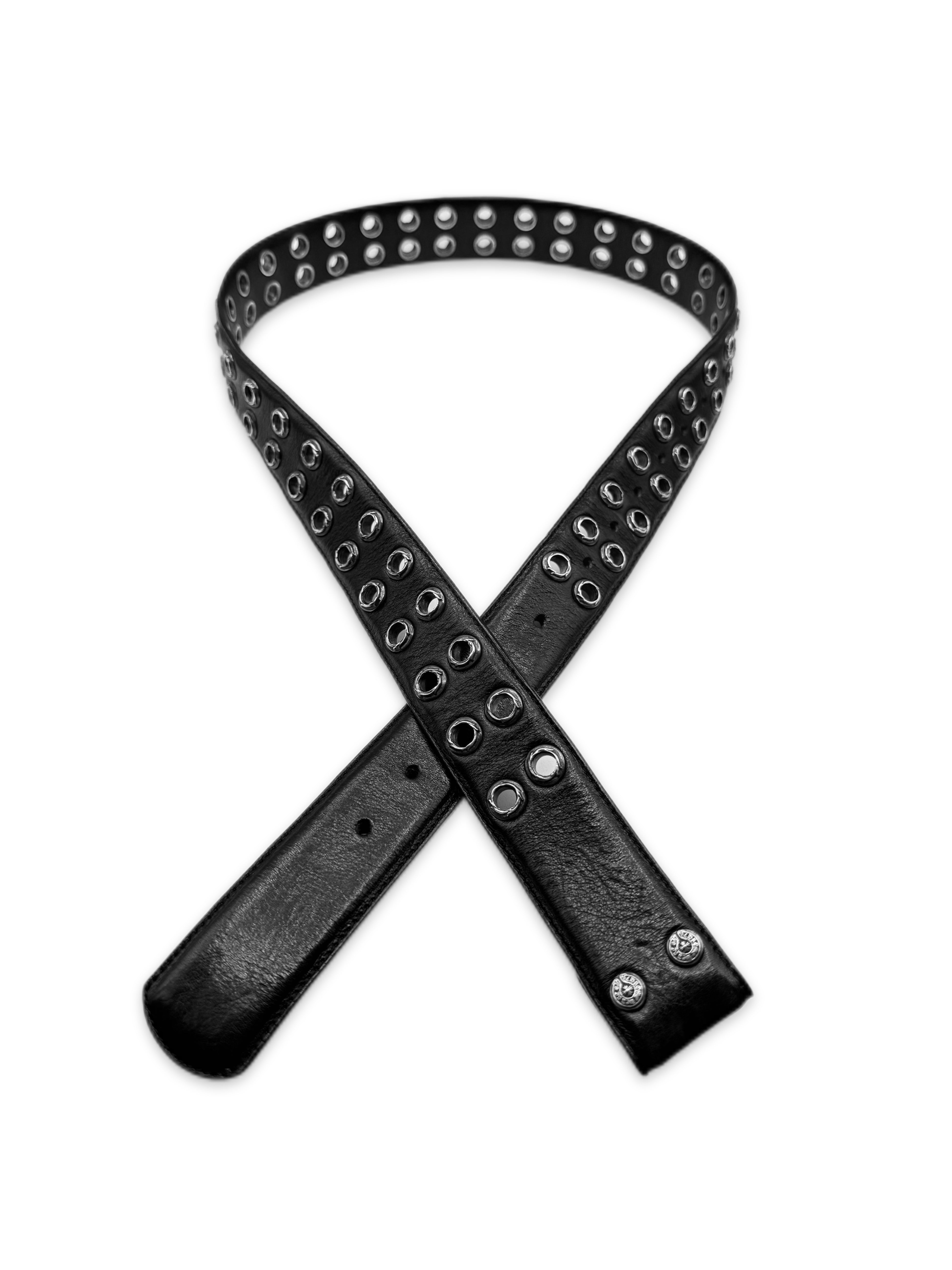 Chrome Hearts Eyelet Gromet Black Leather .925 Silver Belt Strap