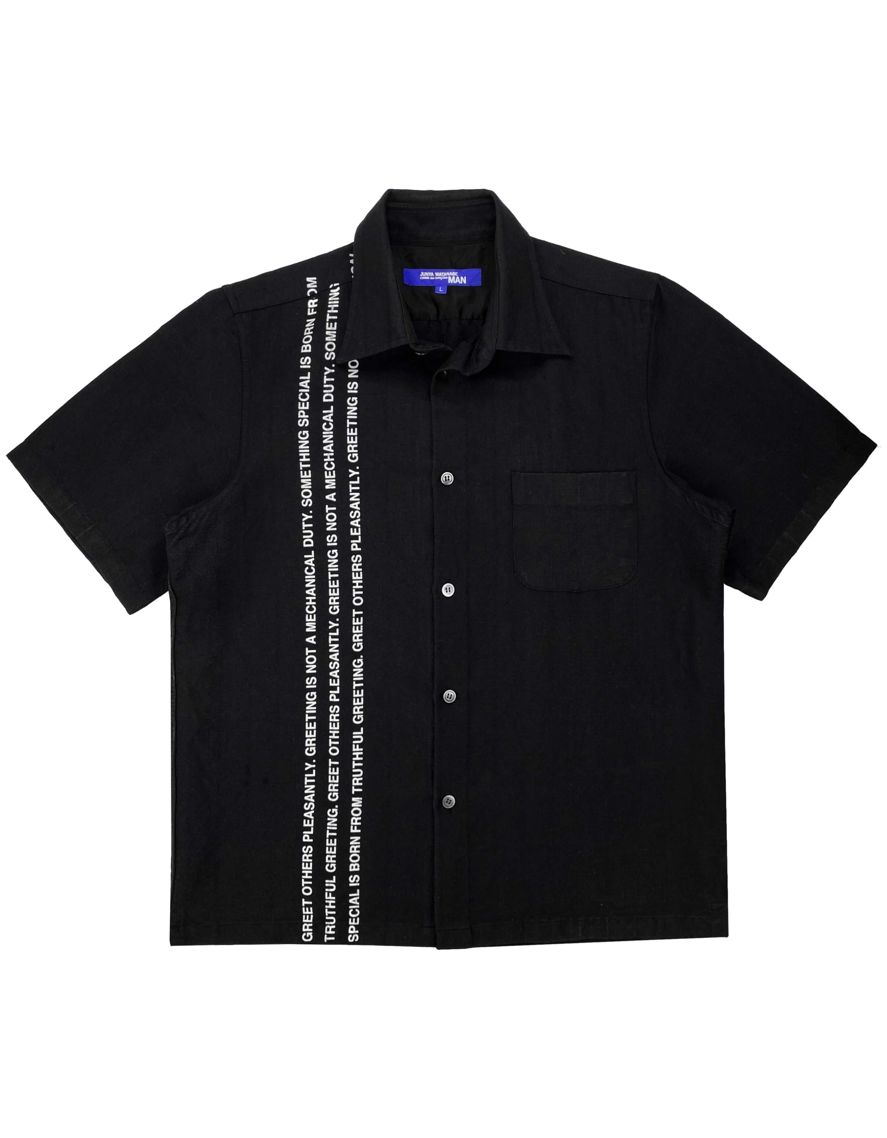 SS02 Junya Watanabe “Greet Others Pleasantly” Poem Button Up Shirt