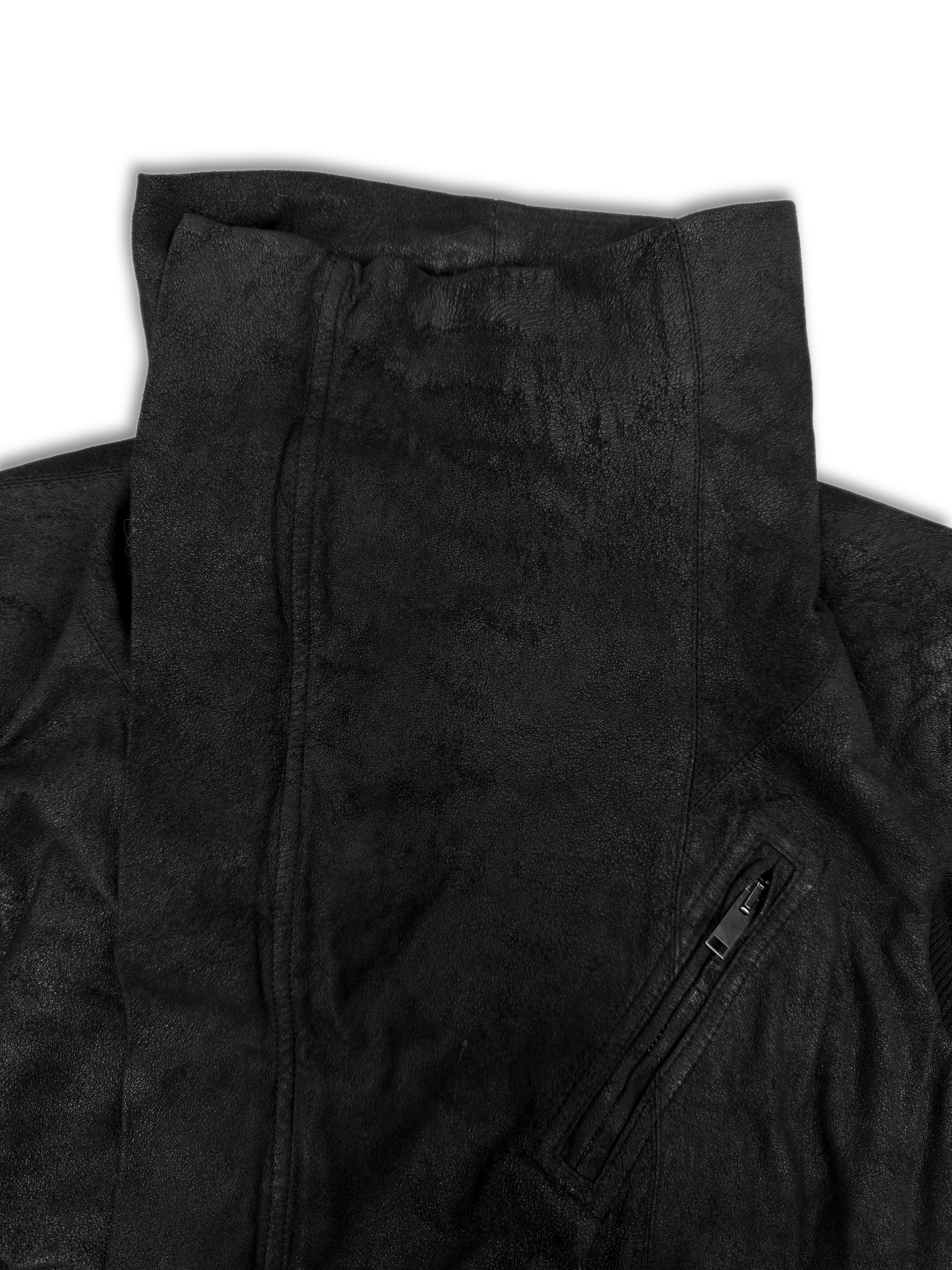 Rick Owens Cropped Black Lambskin Leather Biker Jacket