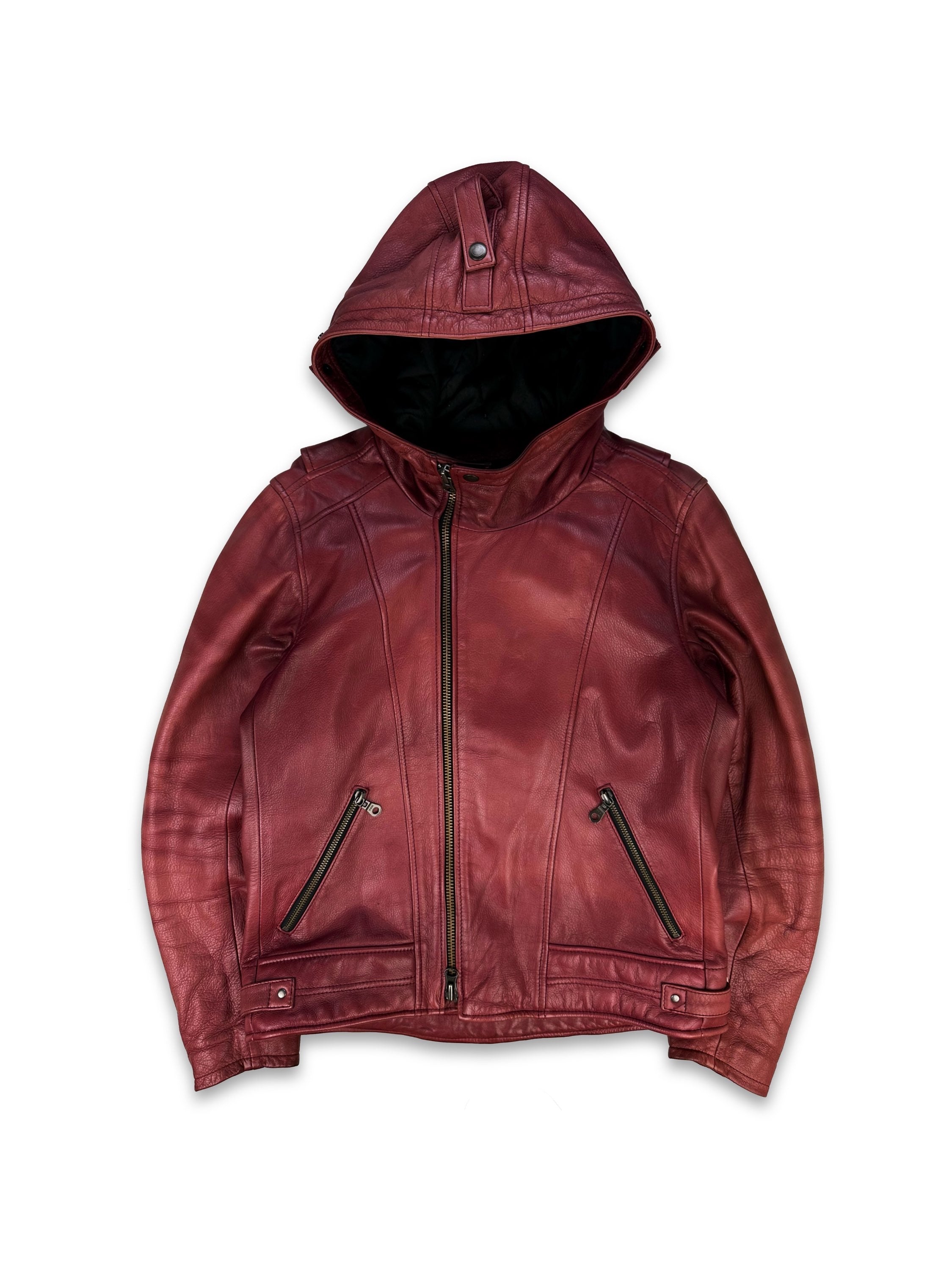 Kadoya Red Hooded Leather Biker Jacket