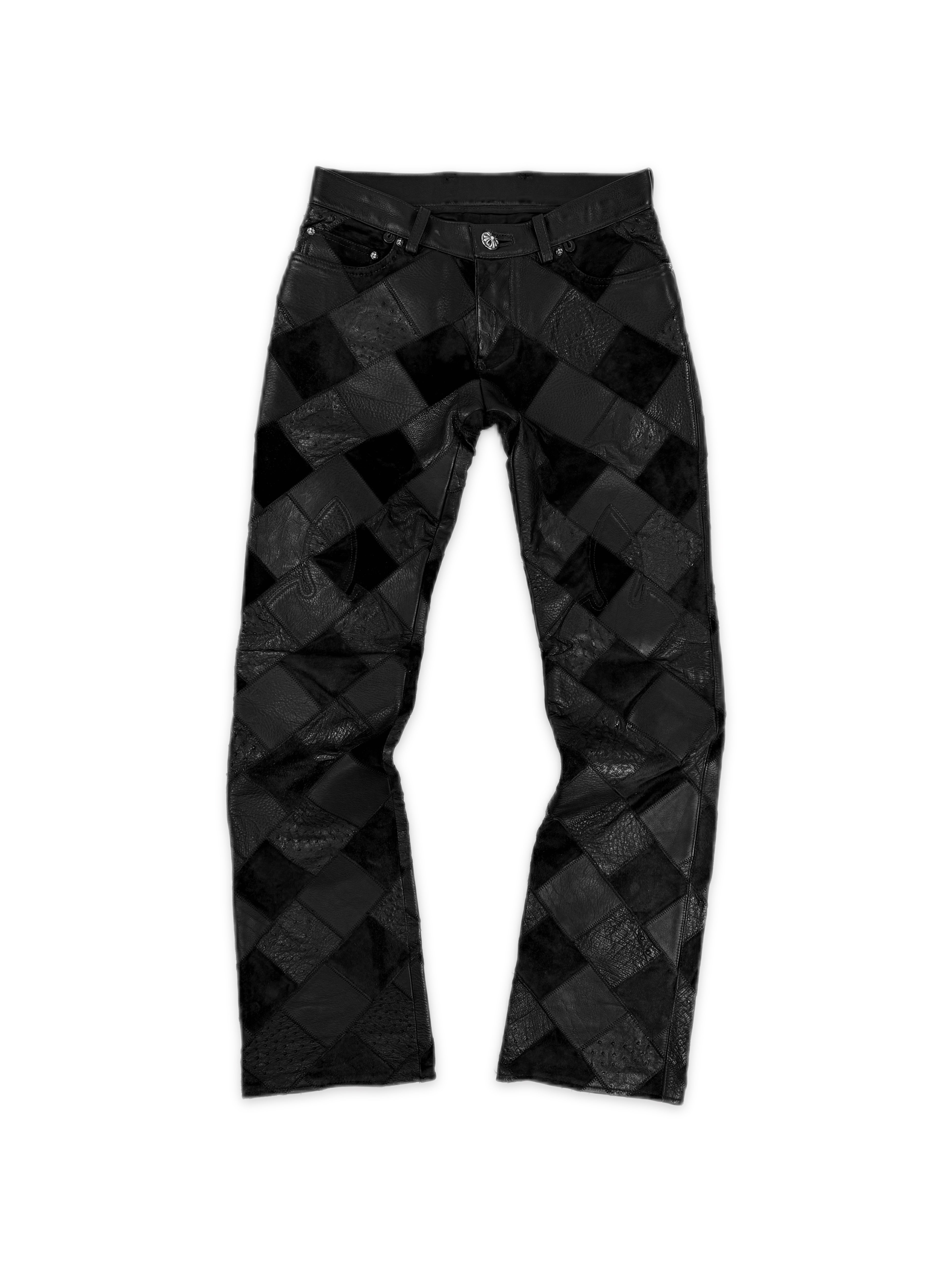 Chrome Hearts 1/1 Ostrich Leather Cross Patch .925 Silver Checkered Pants