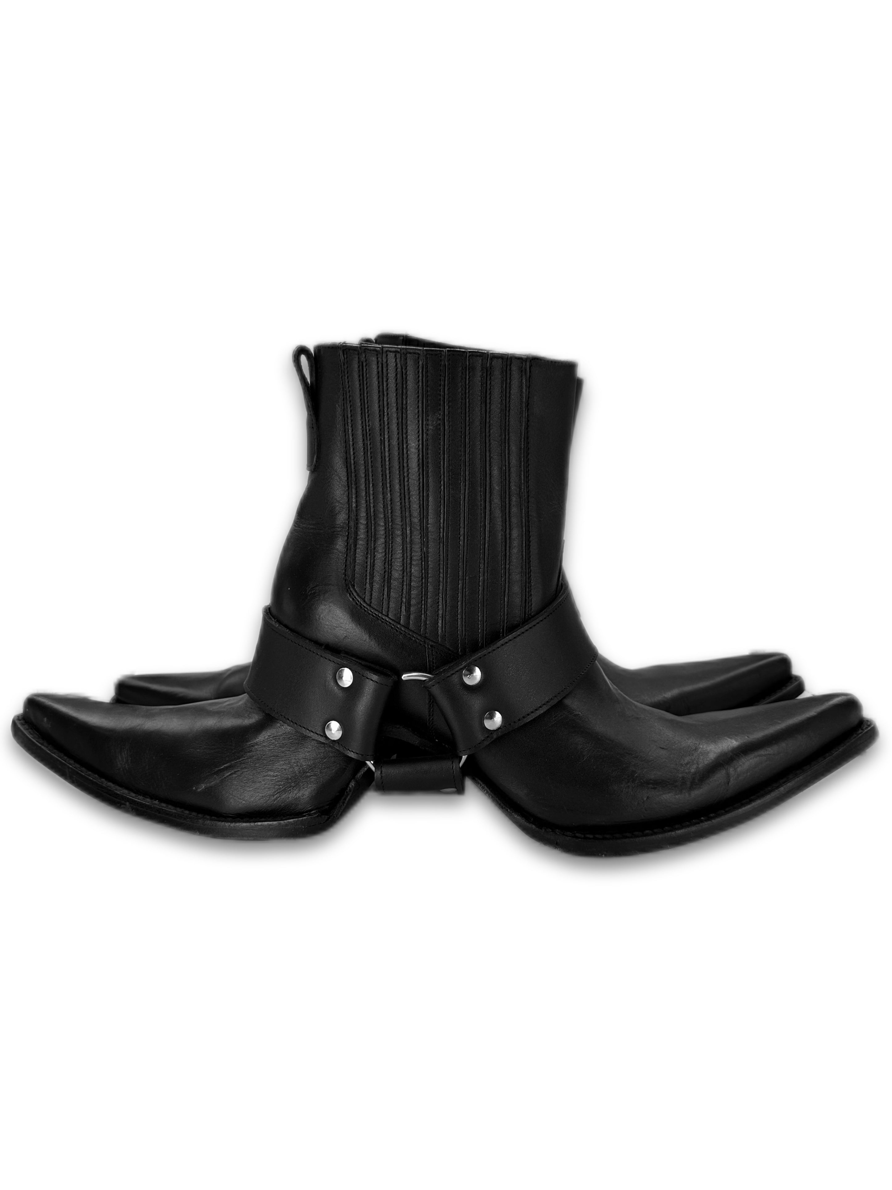 SS17 Hood by Air SAMPLE Double ‘Cowboy’ Black Leather Boots