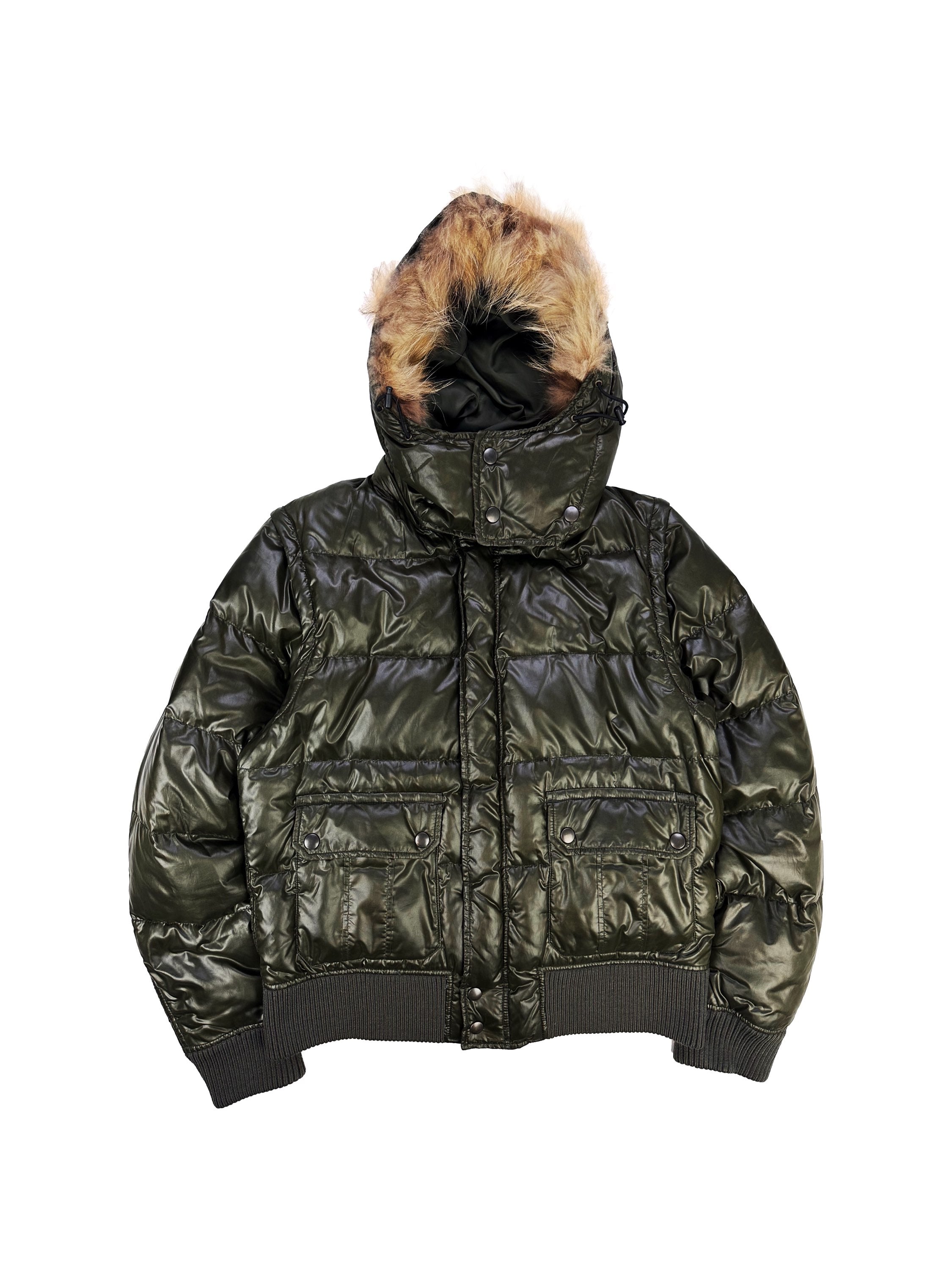 Tete Homme Olive Gree Down Full Fur Hood Puffer Jacket
