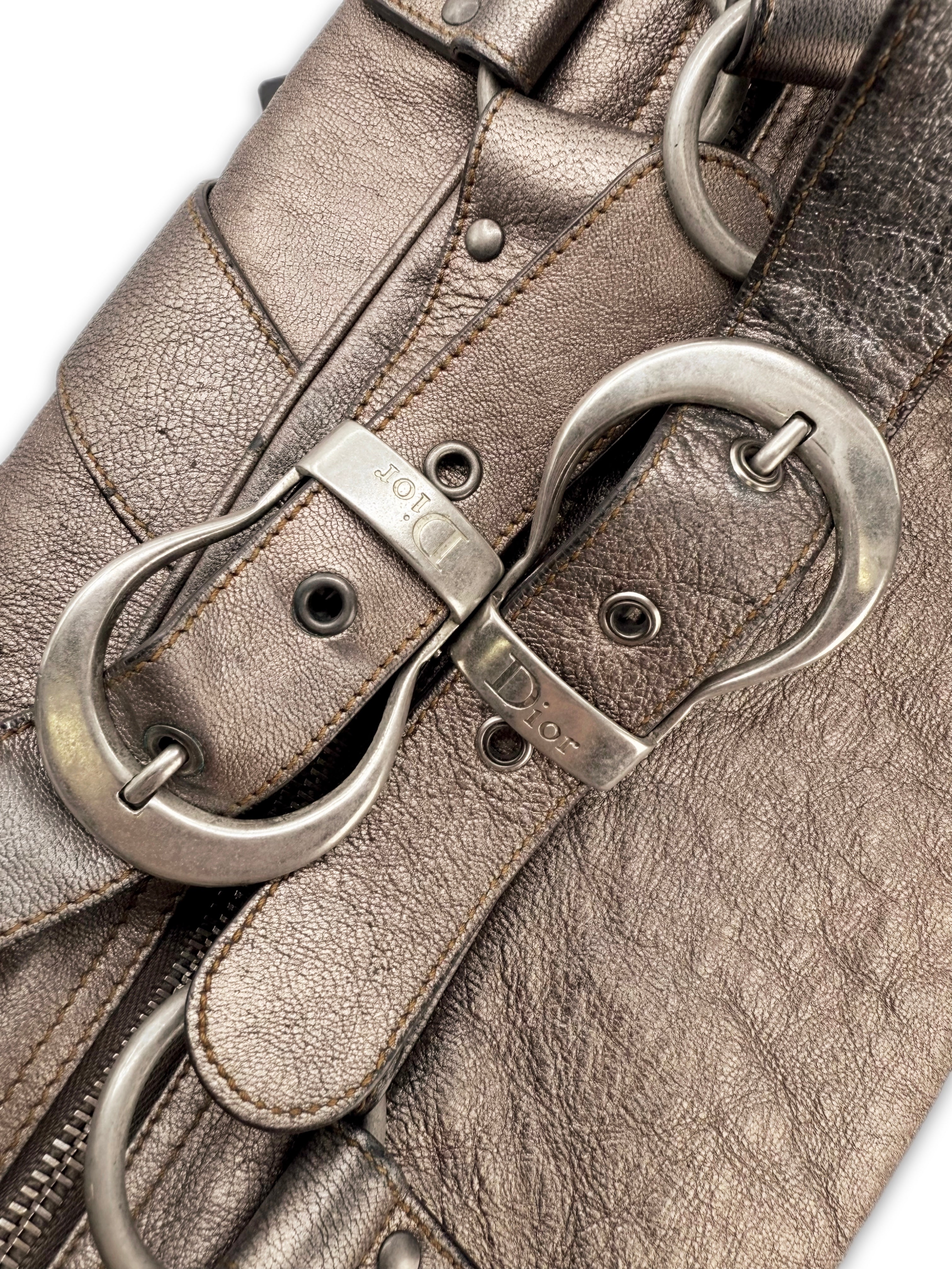00s Christian Dior Gaucho Silver Leather Large Saddle Bag