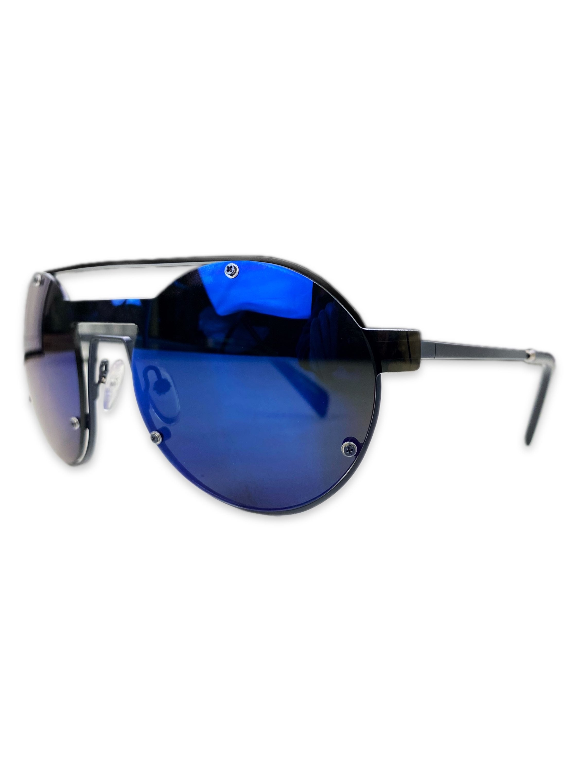 Yohji Yamamoto Blue Tint Rounded Cut Out Sunglasses