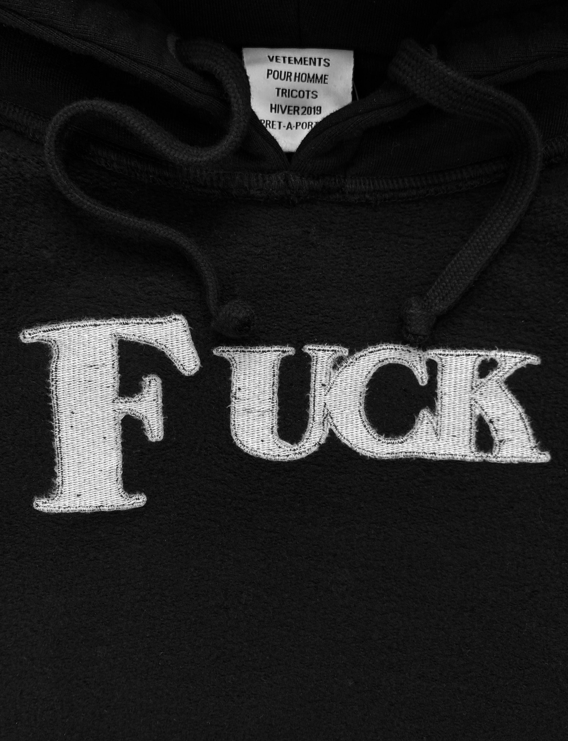 FW19 Vêtements ‘Fuck’ Inside Out Patched Black Hoodie