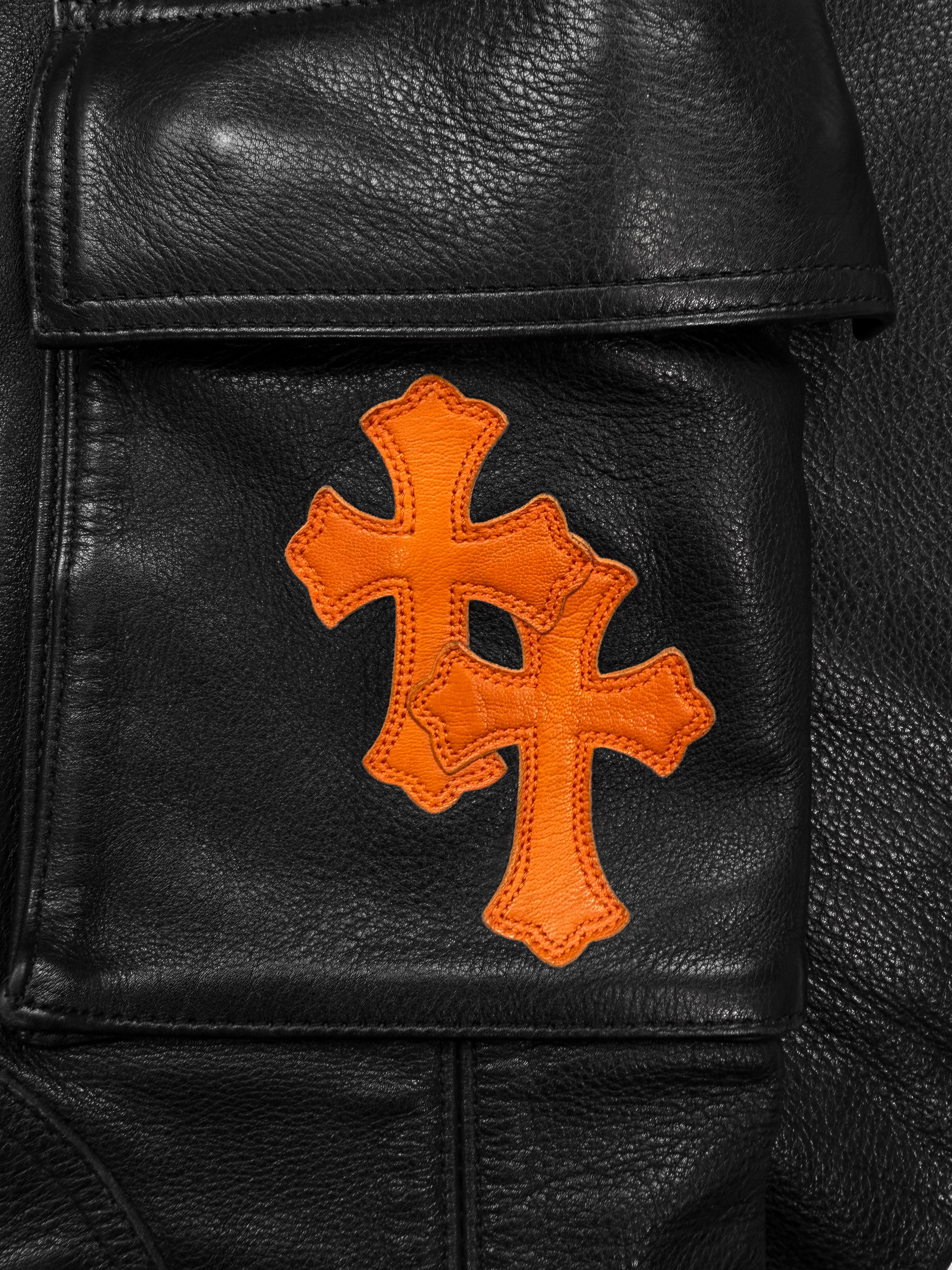 Chrome Hearts Leather ‘Fatigue’ Cargo Orange Cross Patch Pants