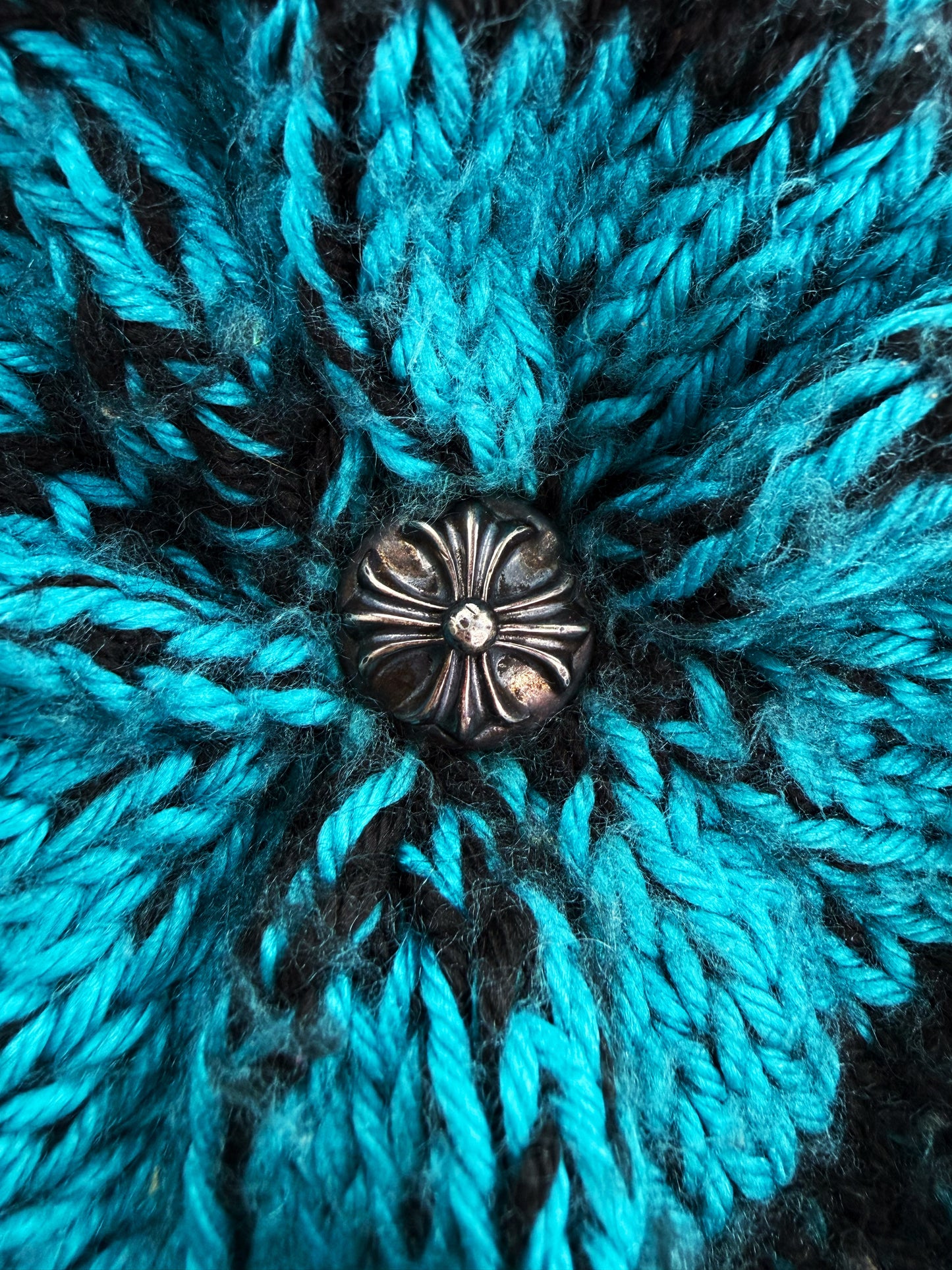 Chrome Hearts Triple Cross Patch Blue Gradient .925 Silver Knit Beanie