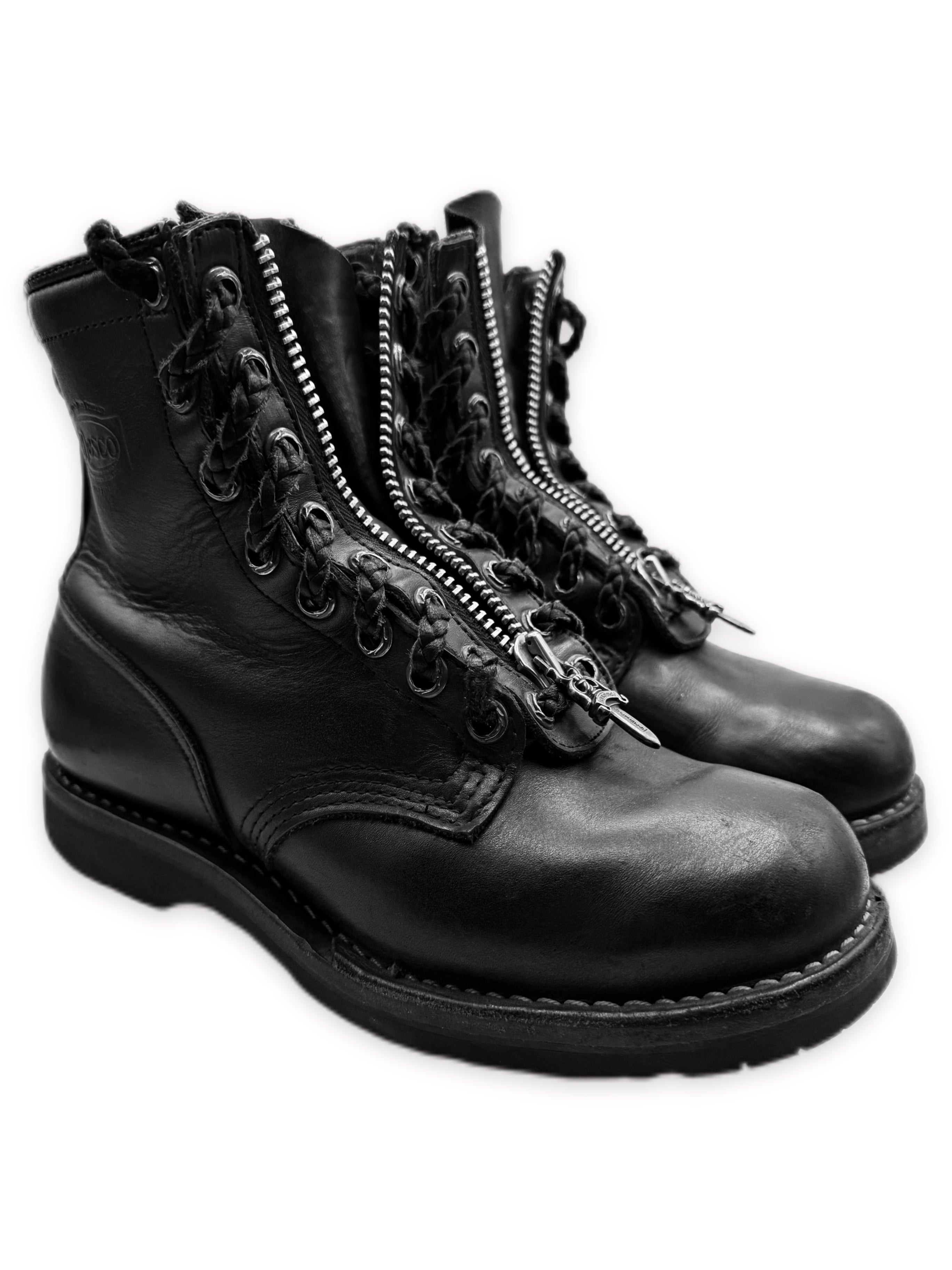 Chrome Hearts x Wesco Front Dagger Zip Fireman Leather Boots