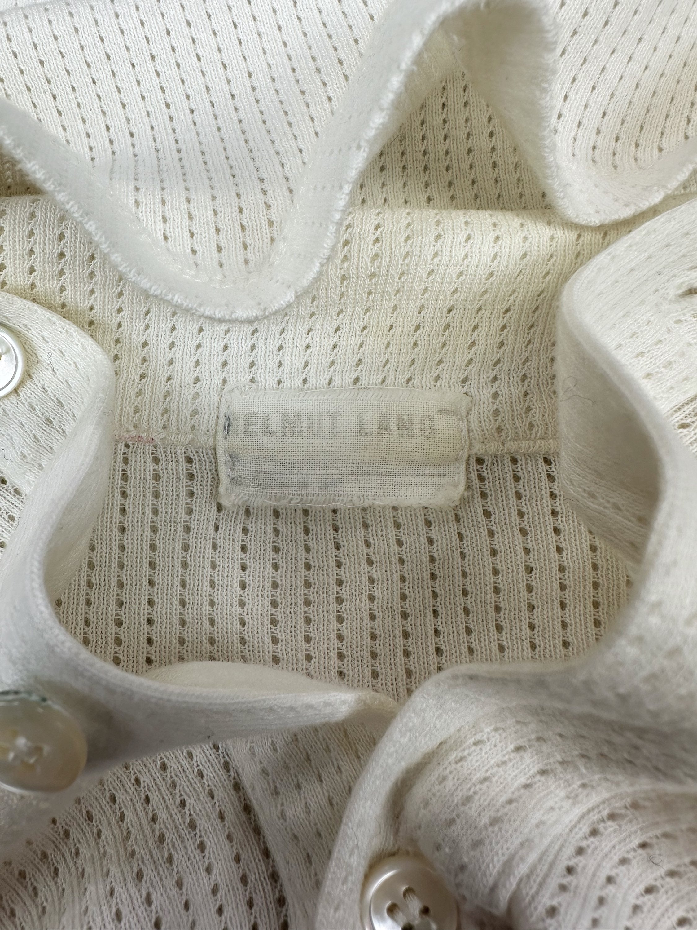 AW98 Helmut Lang ‘Stripe’ Mesh Cream Collared Shirt