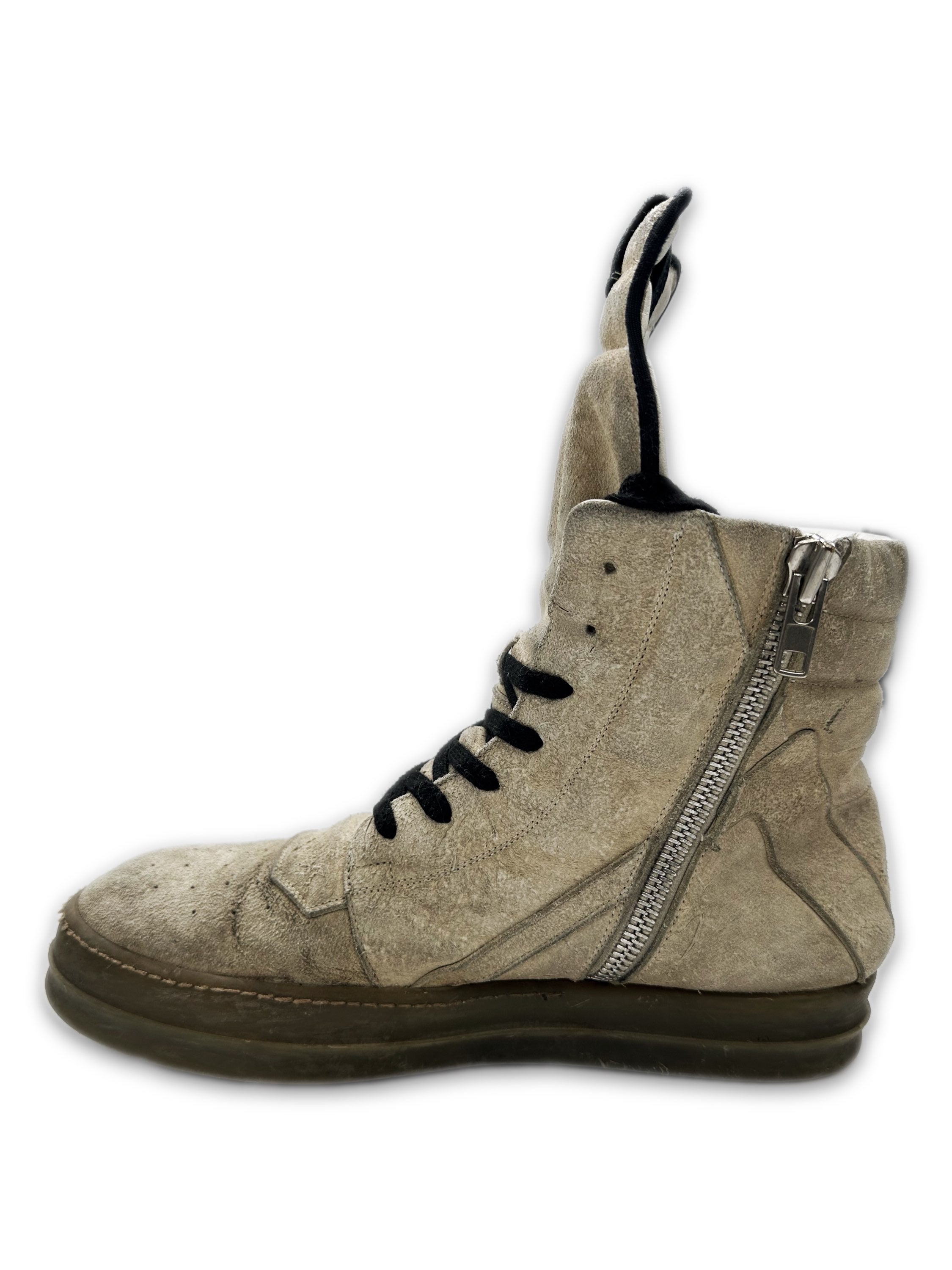 Rick Owens Beige High Tongue Suede Geobasket Sneakers