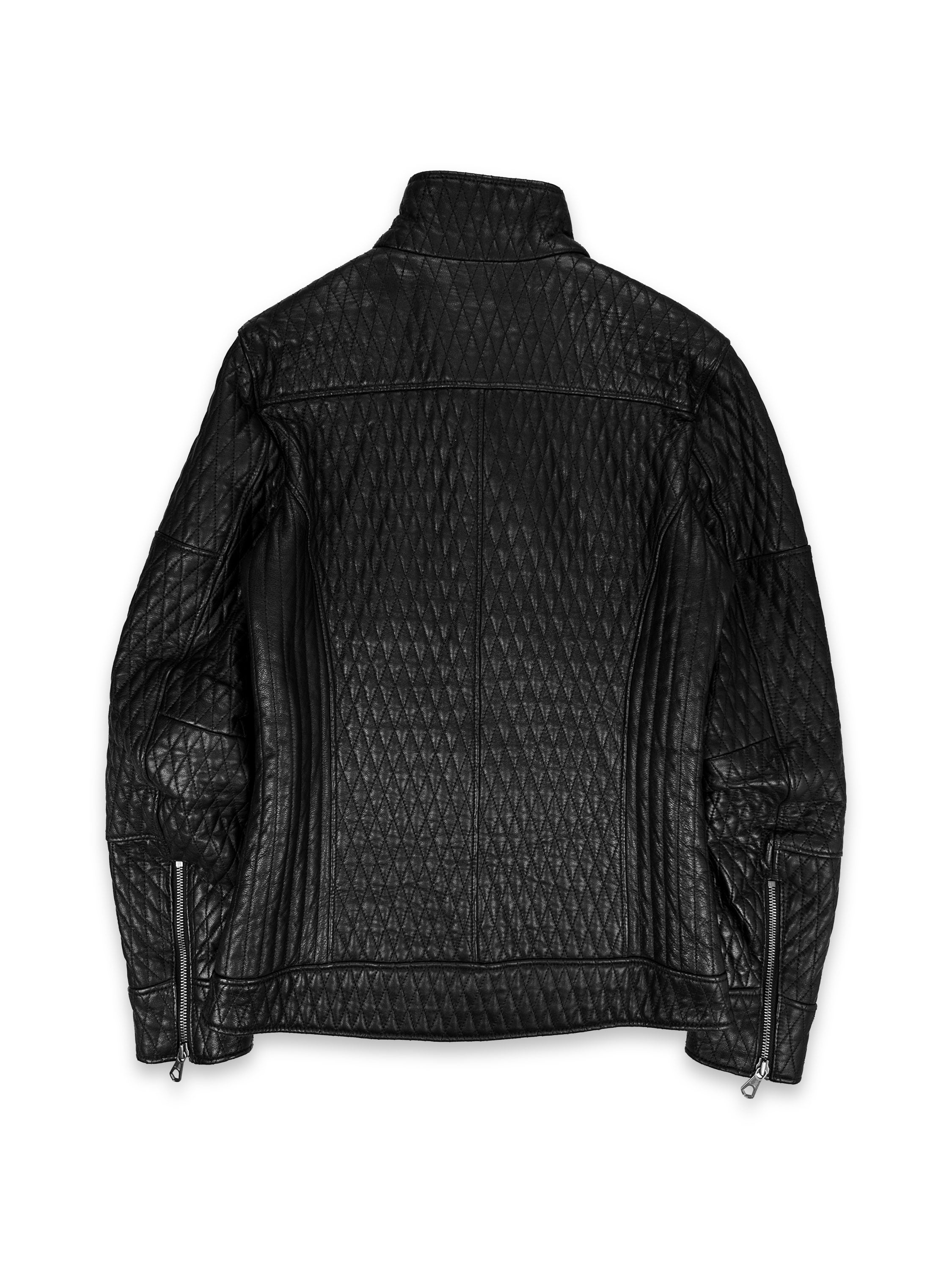 Tete Homme Multi-zip Black Leather High Neck Quilted Biker Jacket