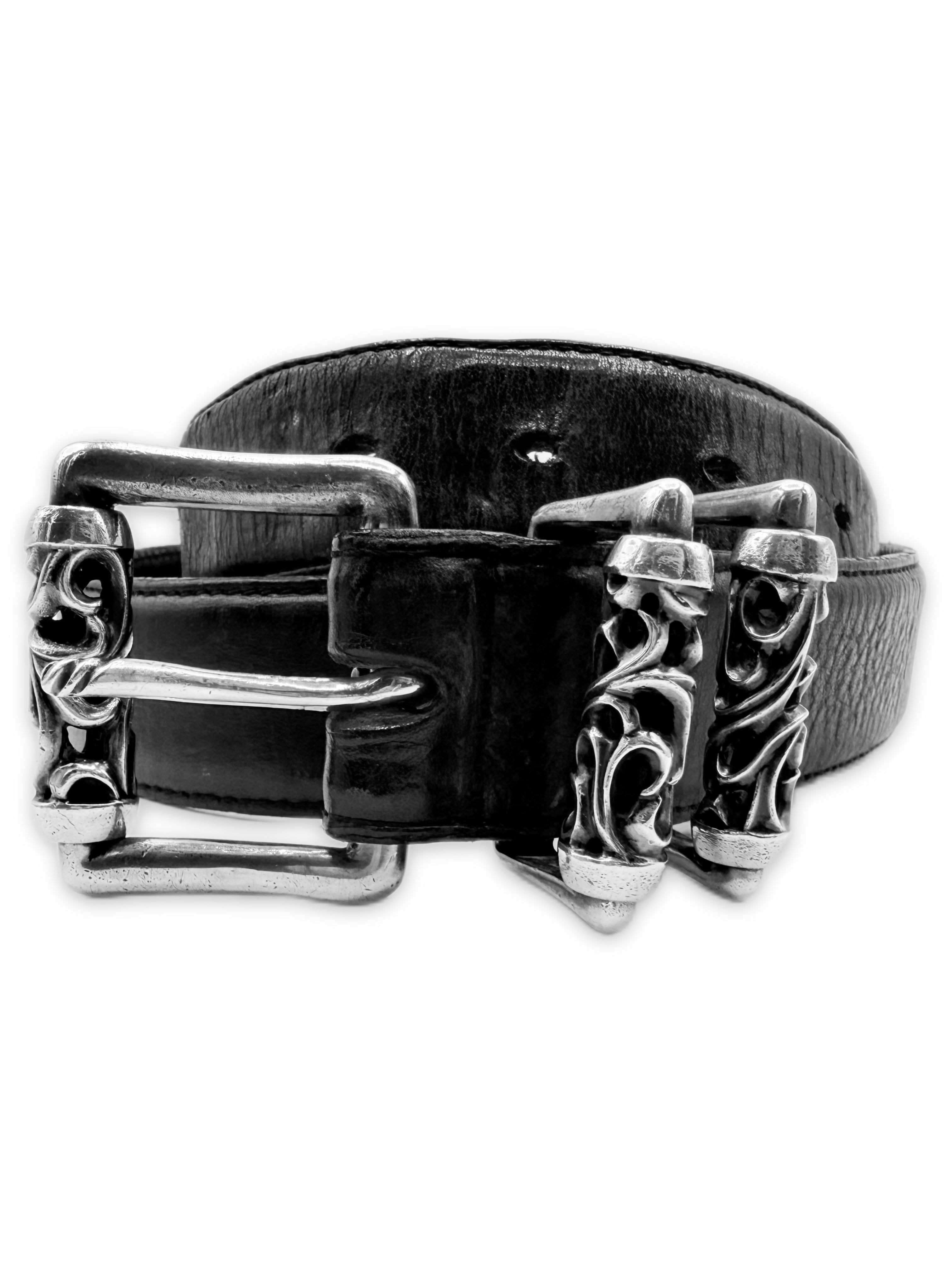 Chrome Hearts Double Roller .925 Silver Black Leather Belt