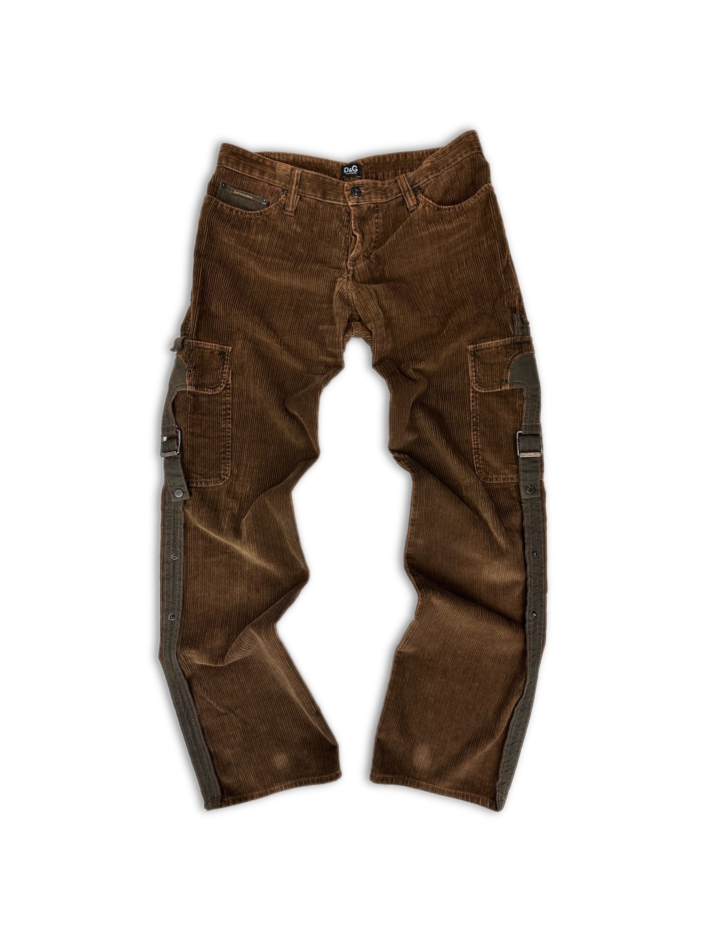 00s Dolce & Gabbana Brown Corduroy ‘Belted’ Wide Leg Pants