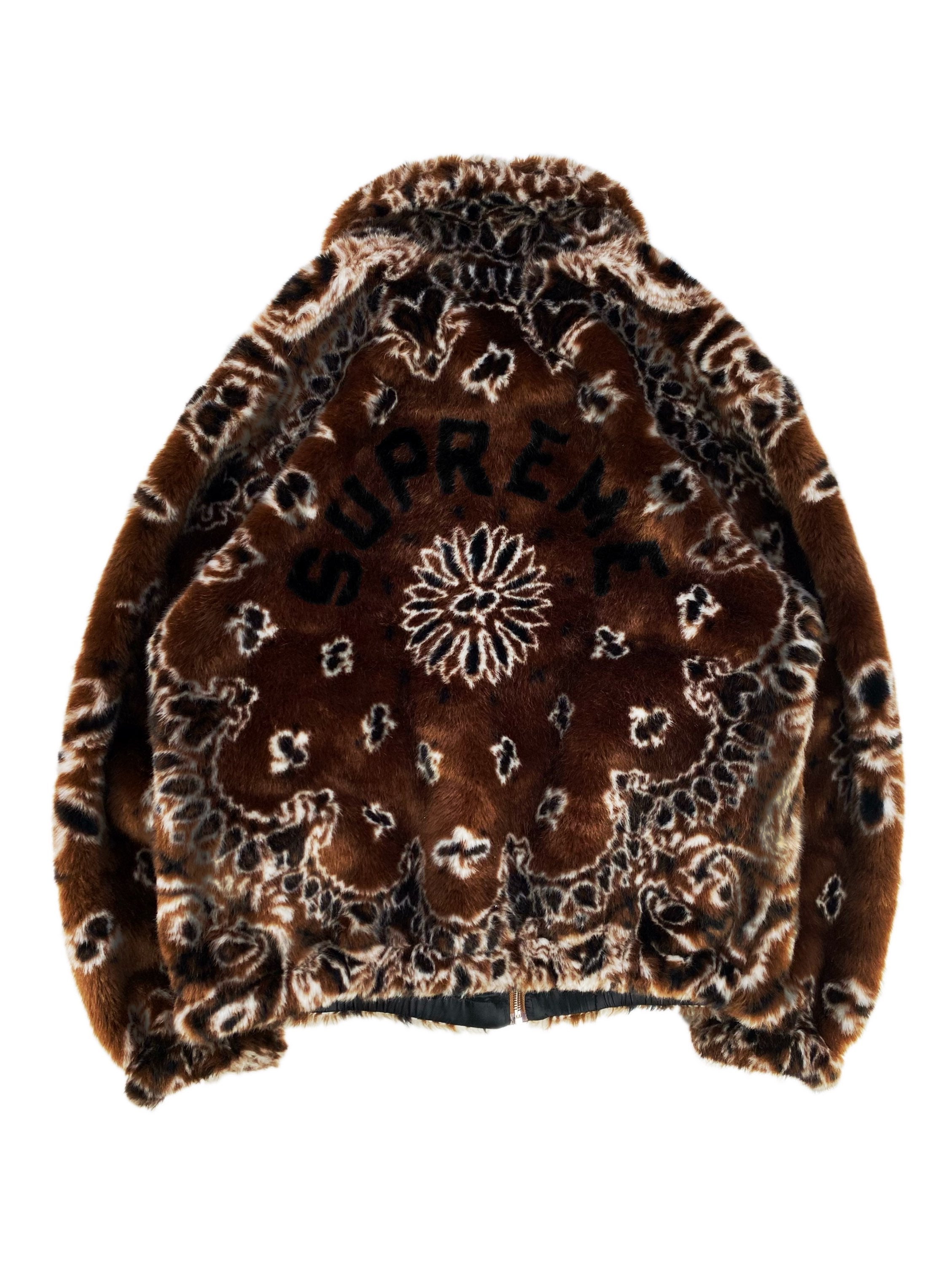 SS21 Supreme ‘Paisley’ Print Faux Fur Brown Bomber Jacket