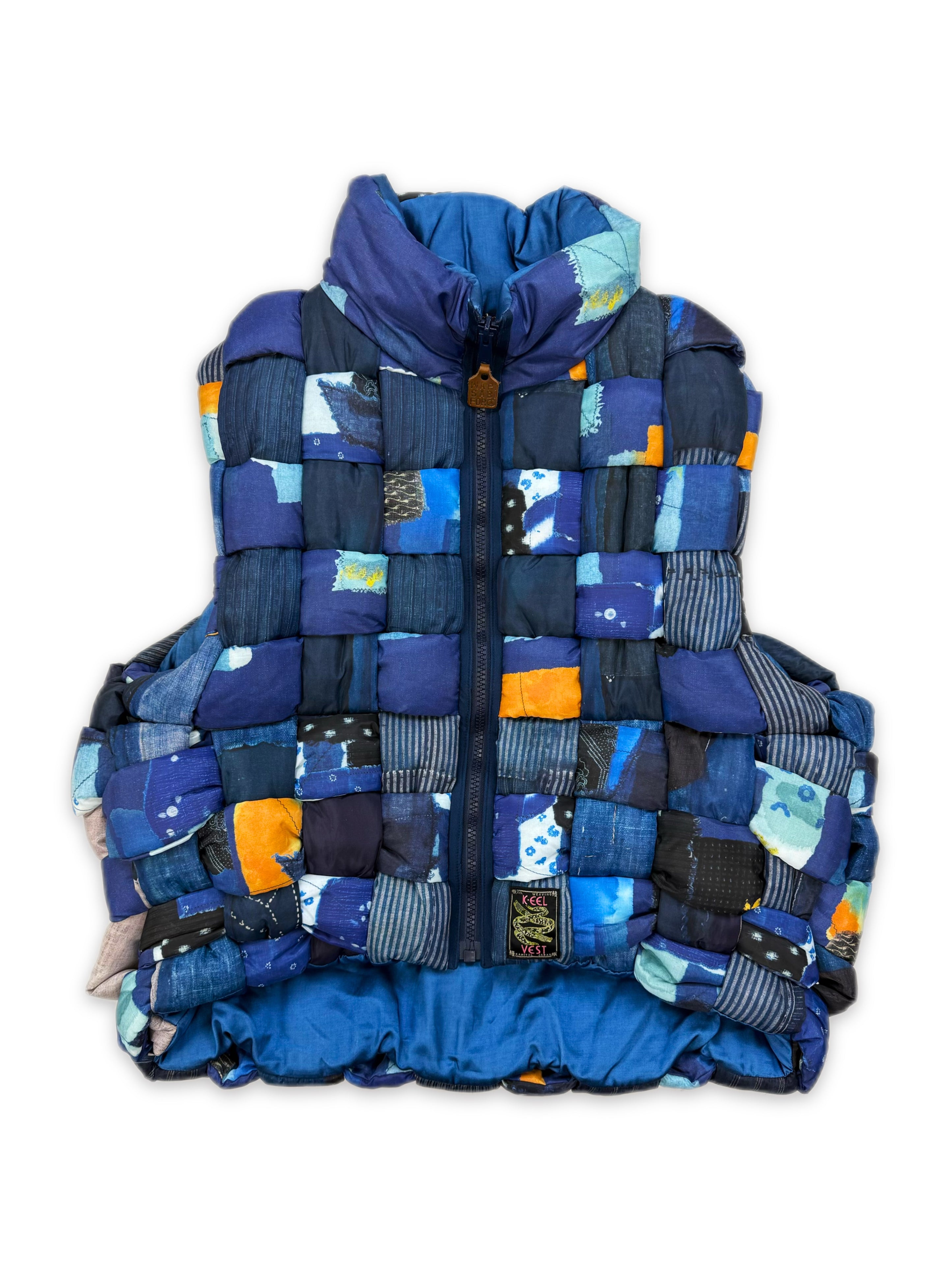 AW18 Kapital Kountry ‘Keel’ Boro Woven Full Zip Blue Puffer Vest
