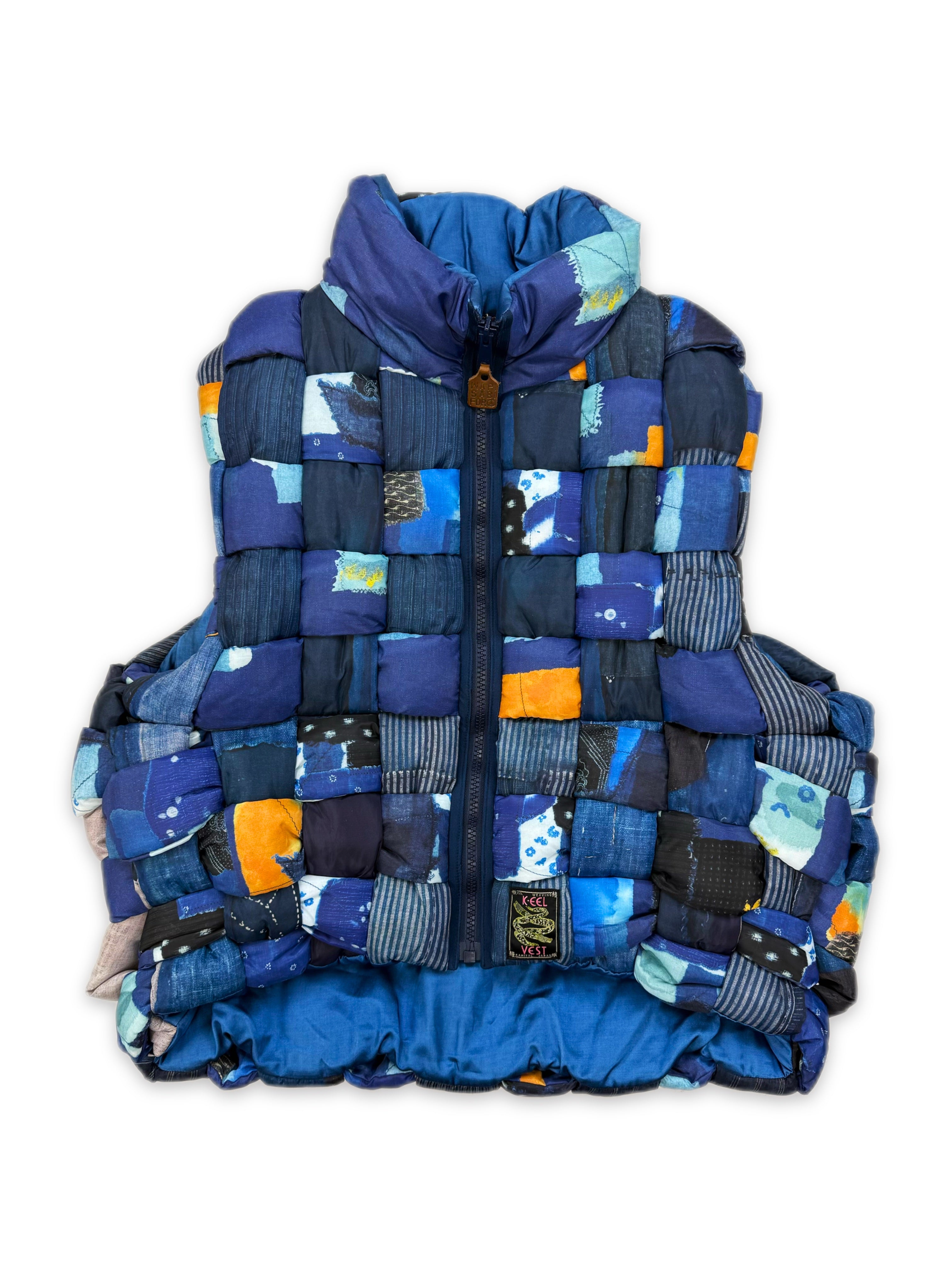 AW18 Kapital Kountry ‘Keel’ Boro Woven Full Zip Blue Puffer Vest
