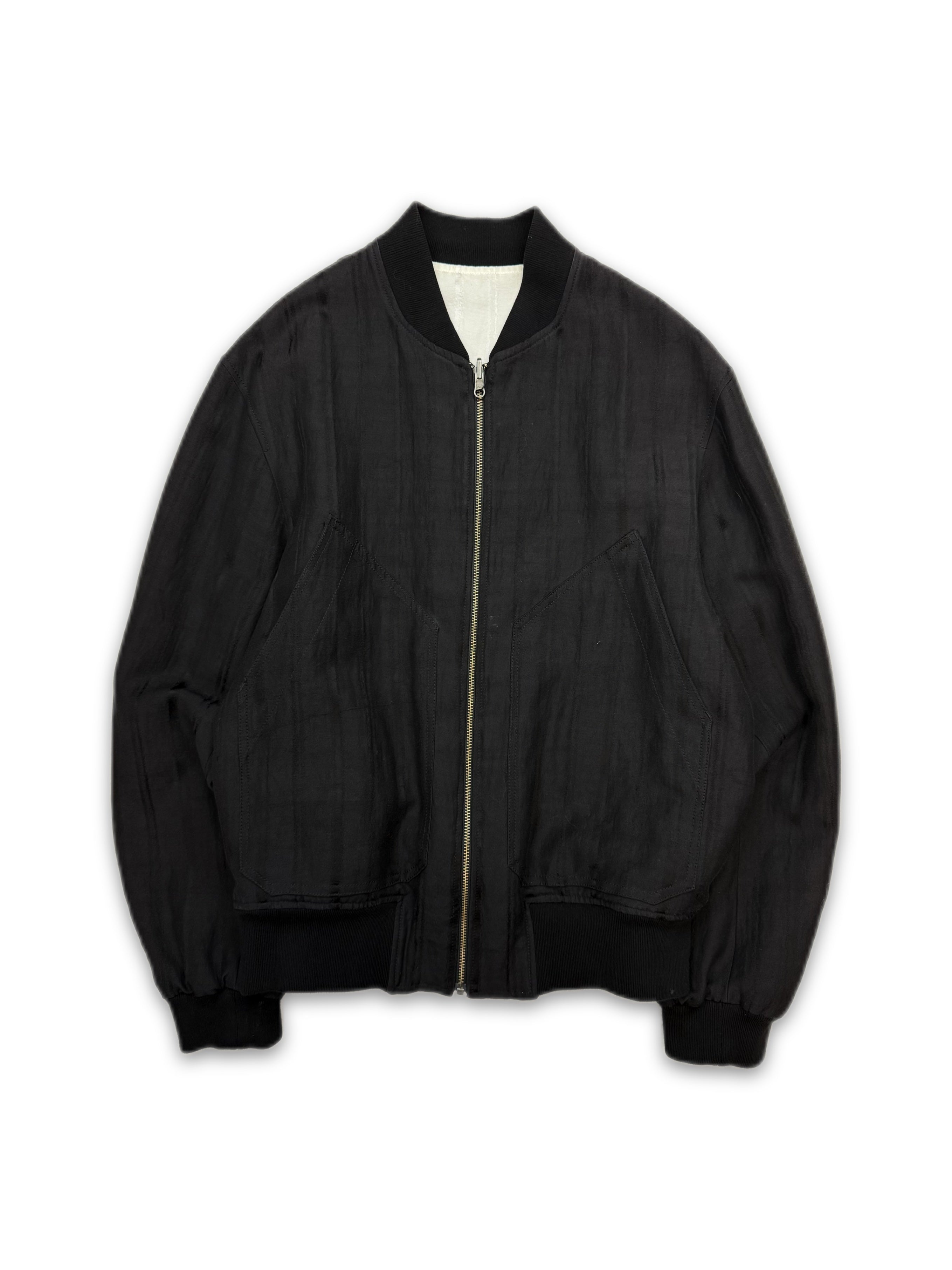 Ann Demeulemeester Black Pinstripe Weave Lined Bomber Jacket
