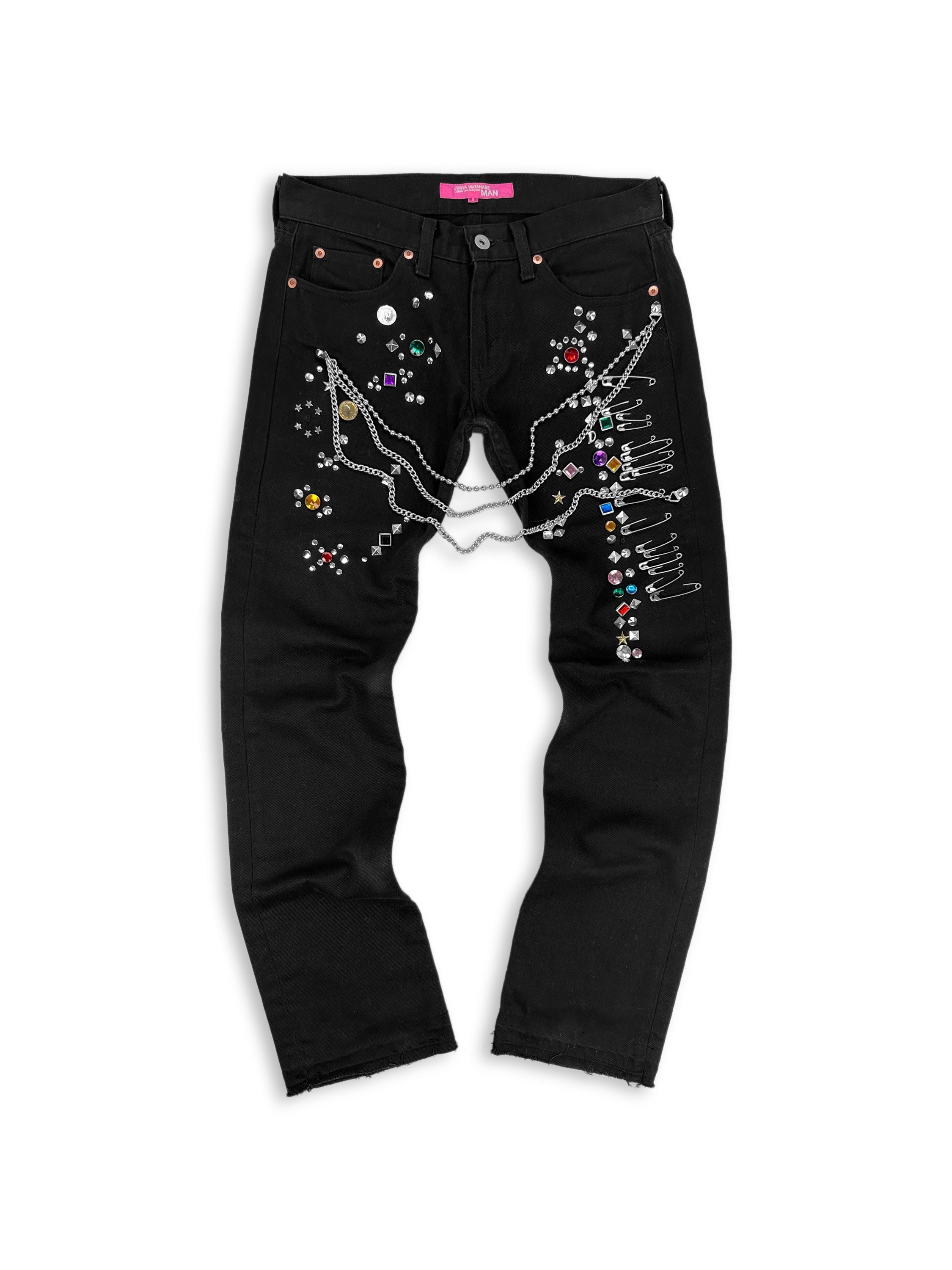 AW02 JUNYA WATANABE 'JEWEL' BLACK STUDDED CHAIN DENIM | ArchiveThreads