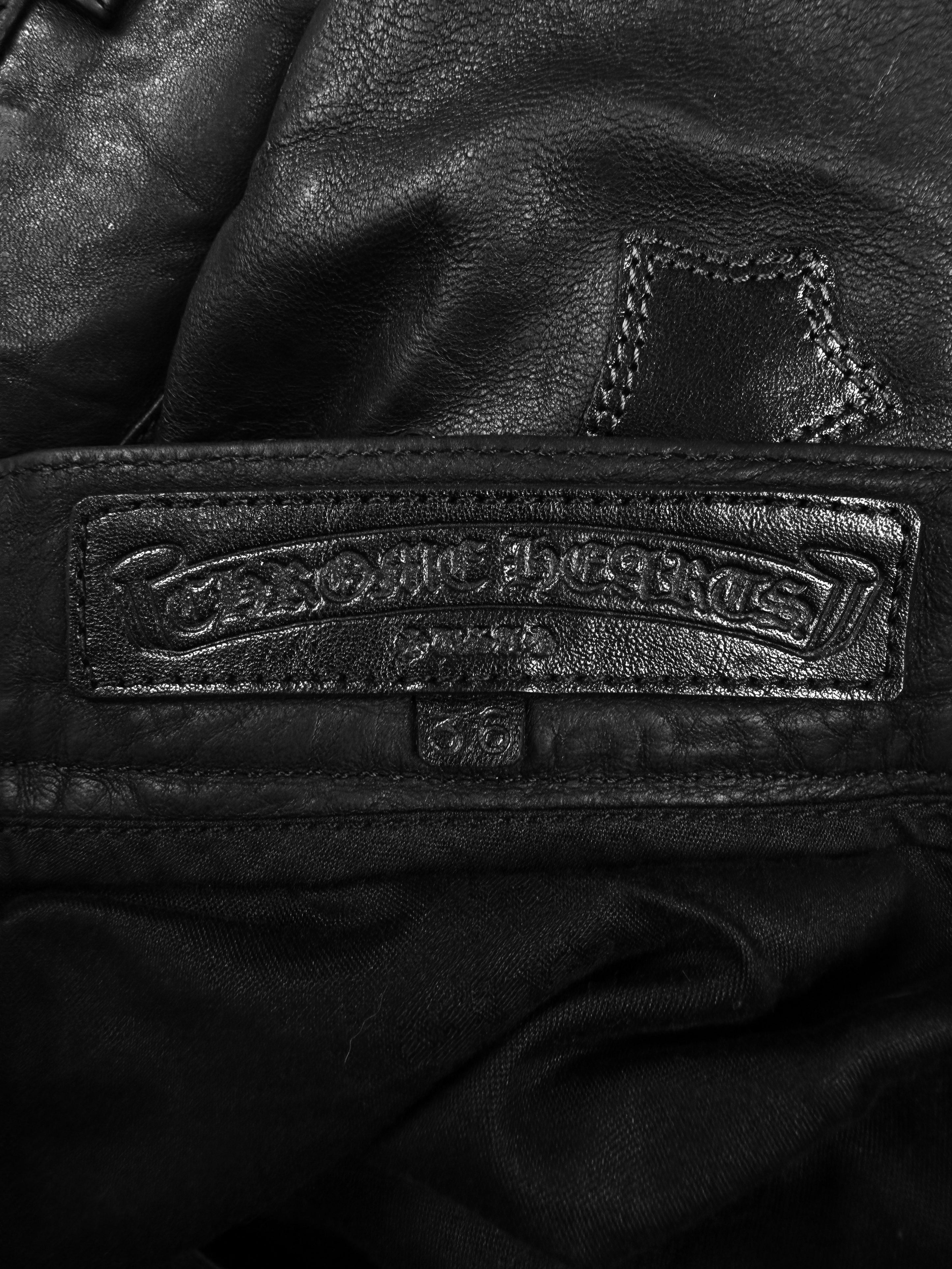 Chrome Hearts ‘Fuck You’ 20 Cross Patch Flooded JVP Lambskin Leather Pants