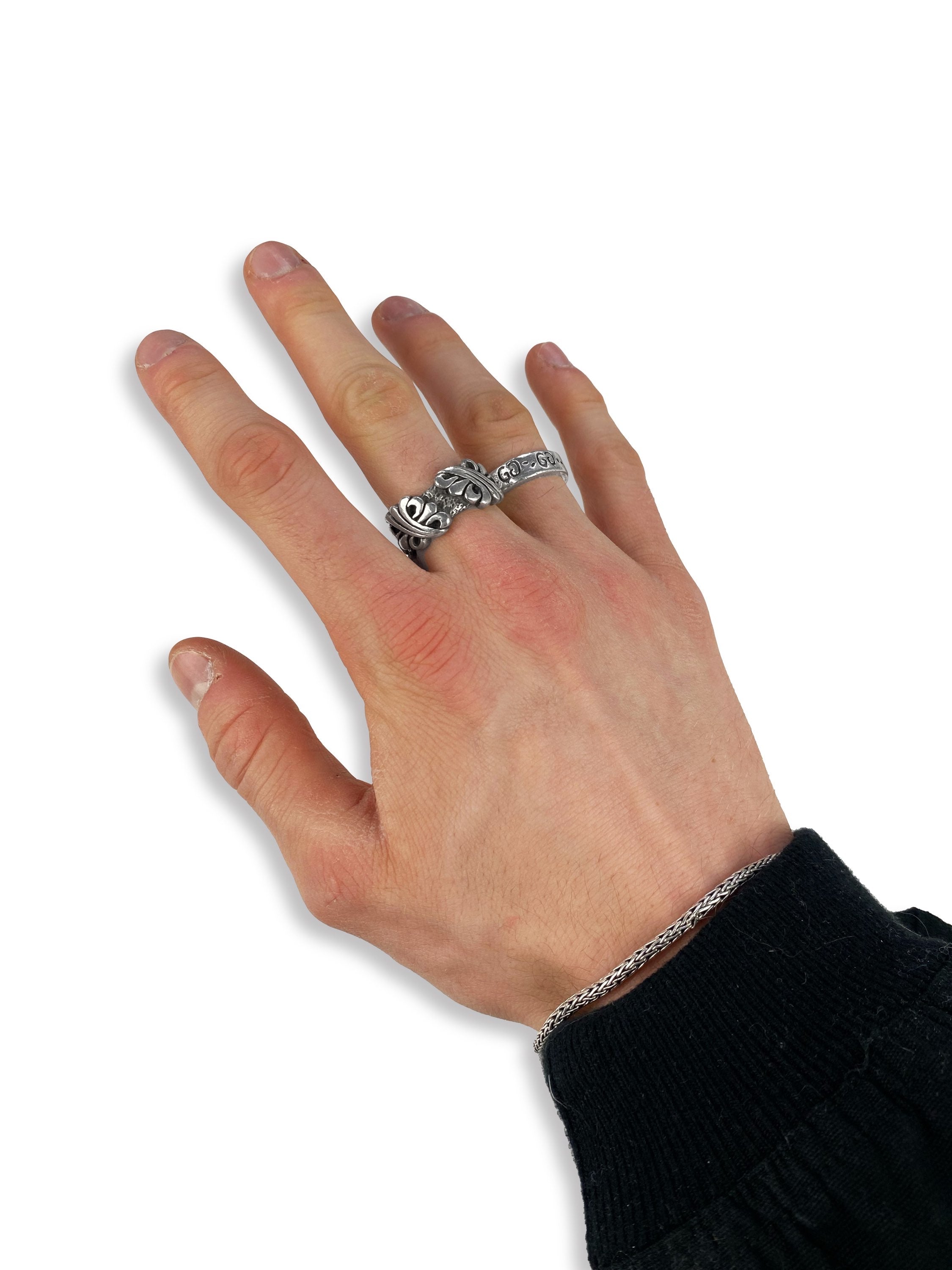 A&amp;G Rock n’ Roll Couture .925 Silver Etched Le Fleur Ring