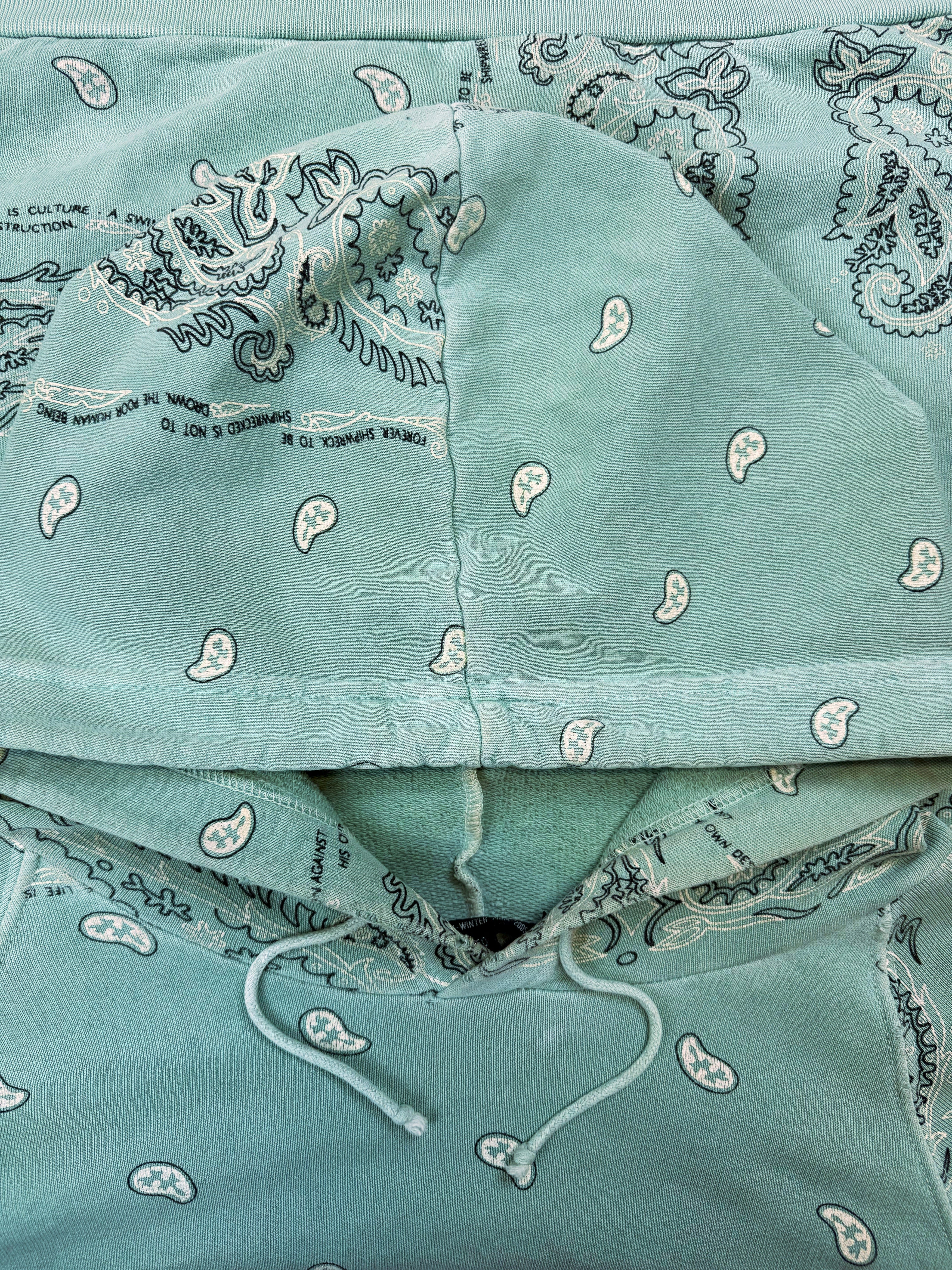 AW04 Raf Simons ‘Waves’ Teal Paisley Shipwreck Raglan Hoodie