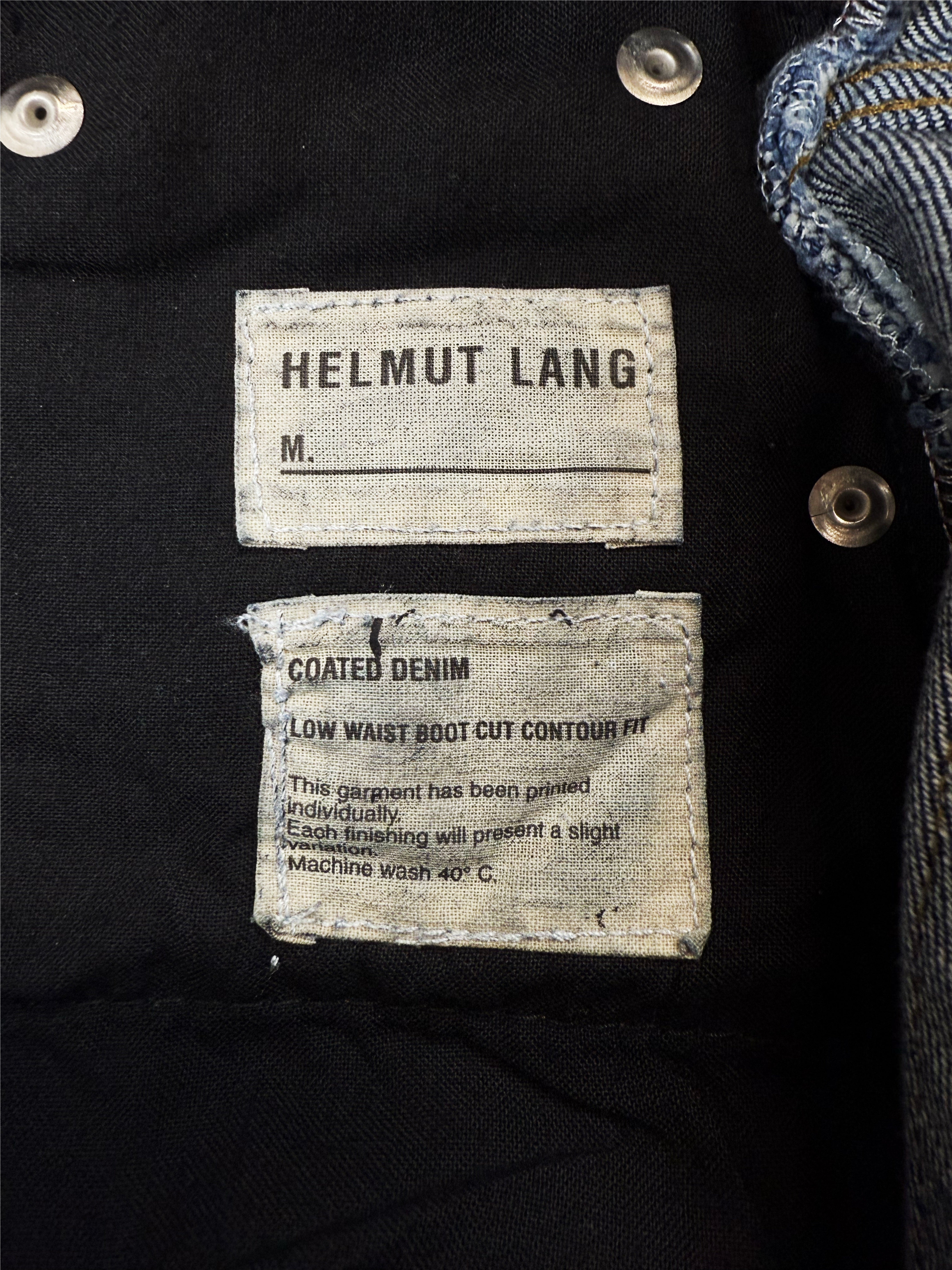 パンツ Late 90s Helmut Lang Boot Cut Jeans 90S HELMUT LANG PAINTED COATED BLACK BOOT CUT BLUE JEANS