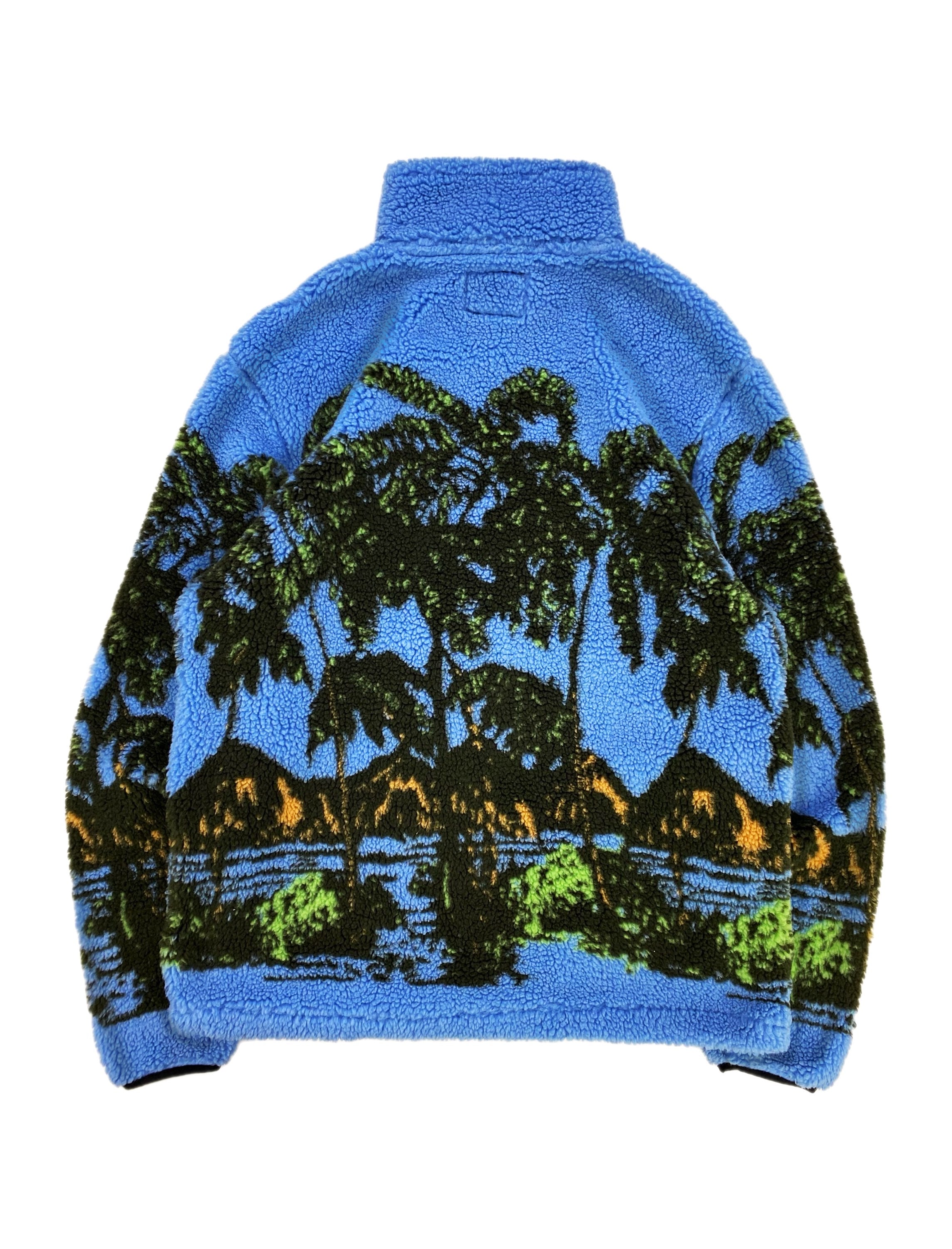 AW19 Stüssy ‘Tropical’ Blue Jacquard Print Sherpa Fleece Jacket