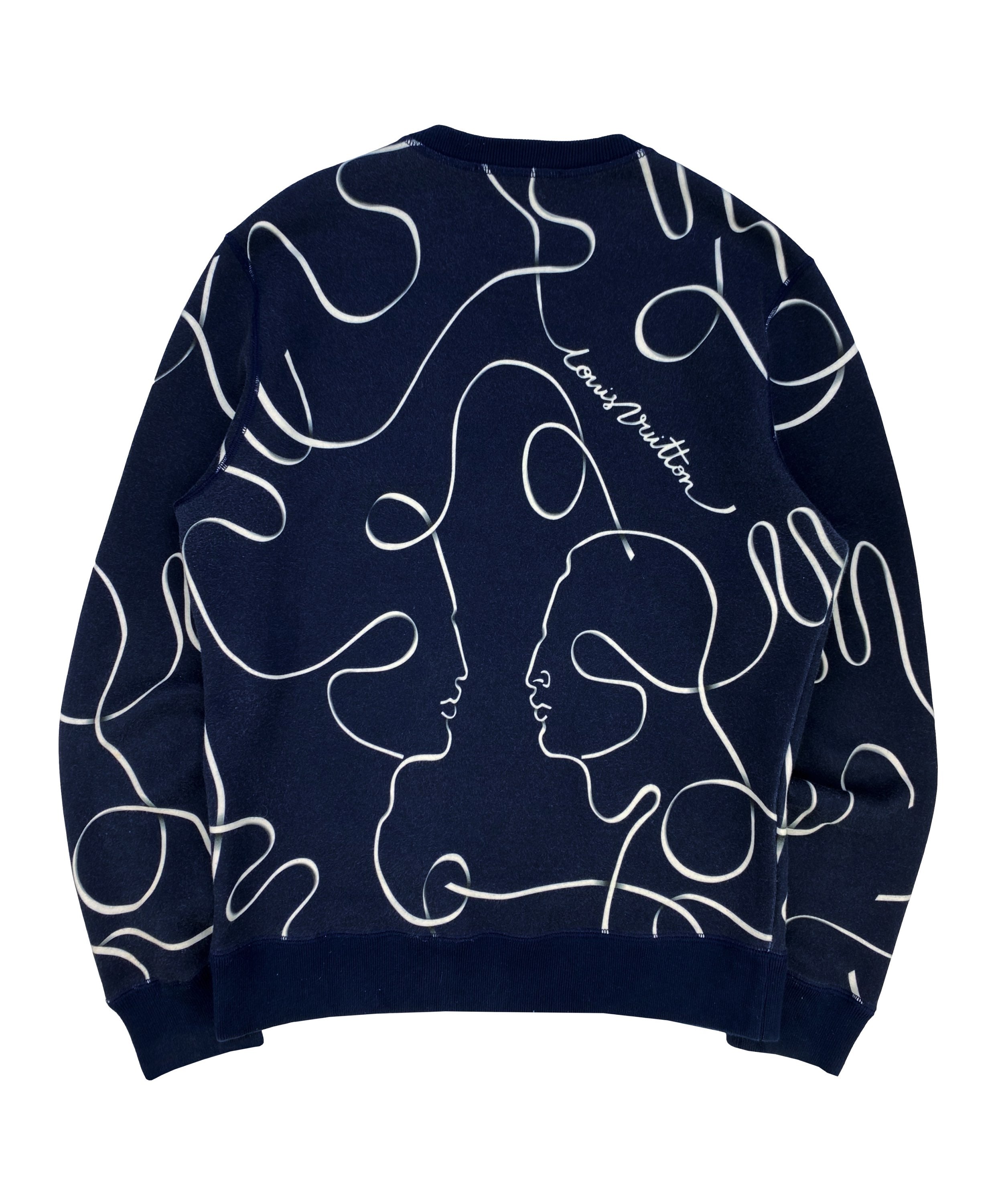 FW16 Louis Vuitton ‘Kiss’ Face Graphic Navy Blue Crewneck