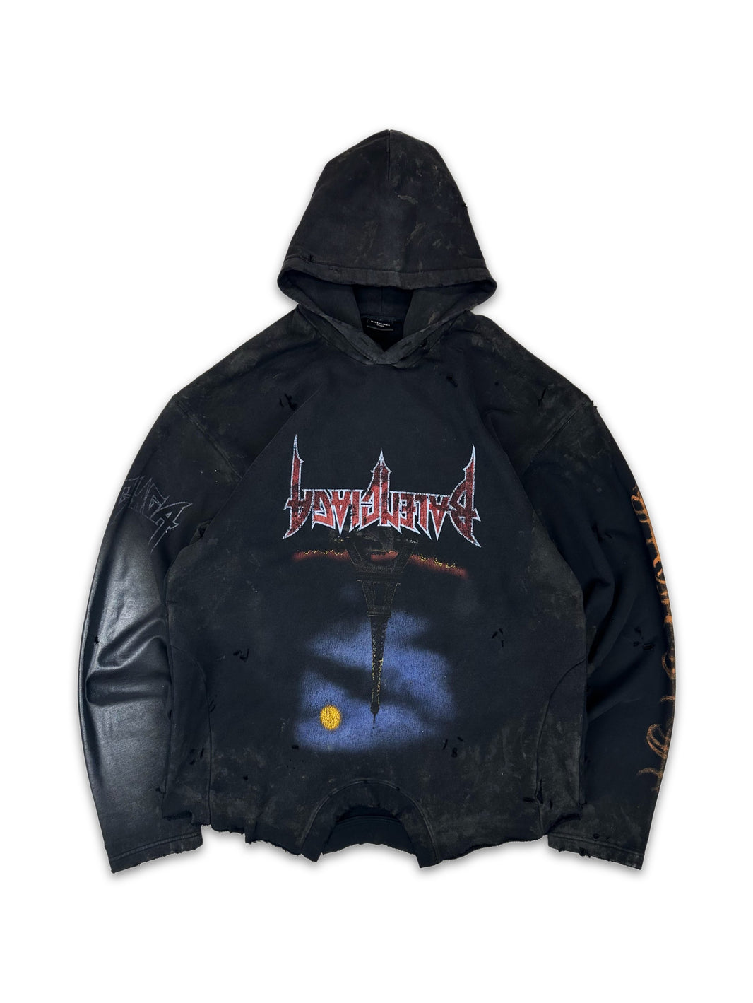 SS24 Balenciaga ‘Paris Moon’ Upside Down Waxed Distressed Hoodie