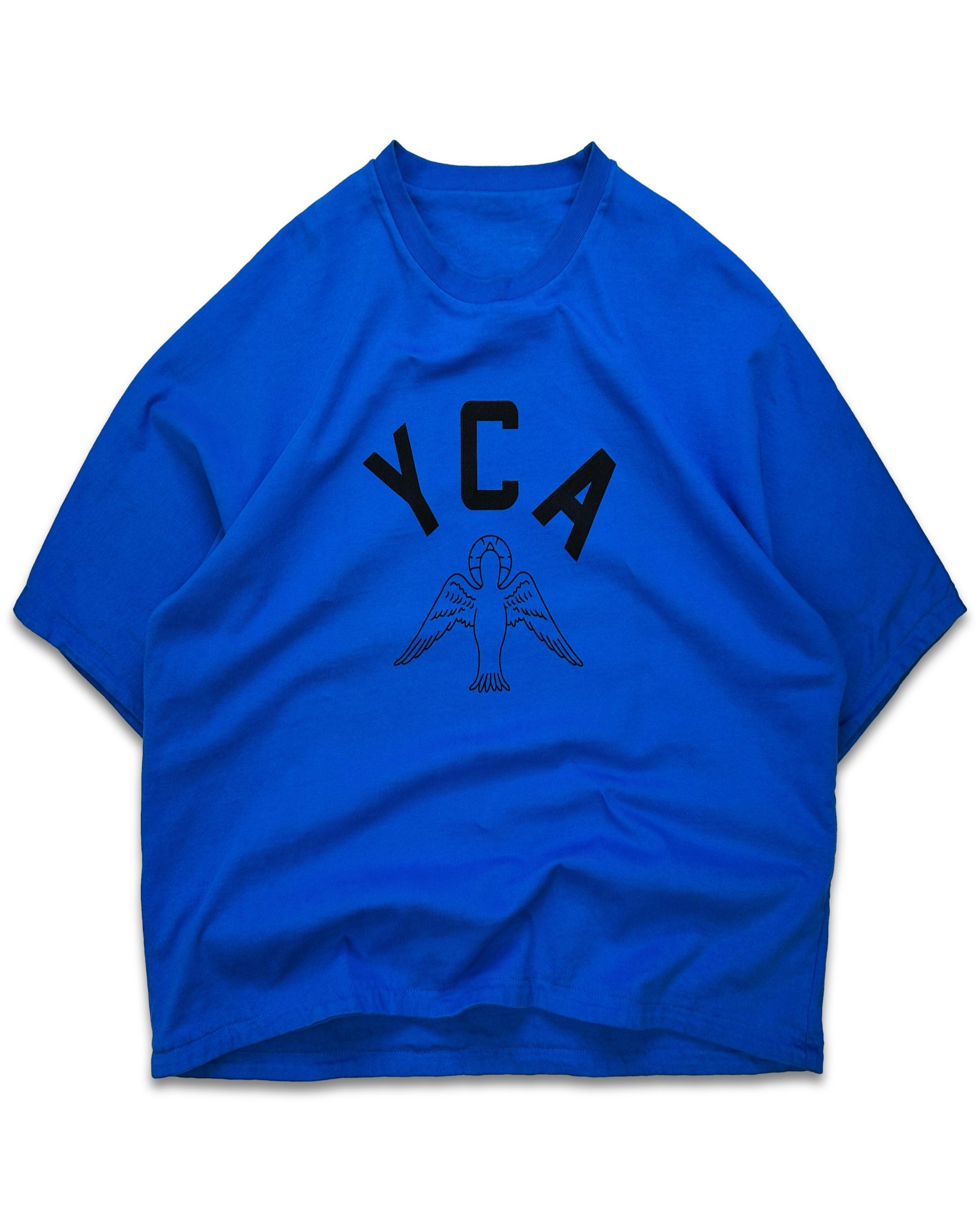 2020 Yeezy UNRELEASED SAMPL ‘YCA’ Collegiate Logo Cropped Blue T-Shirt