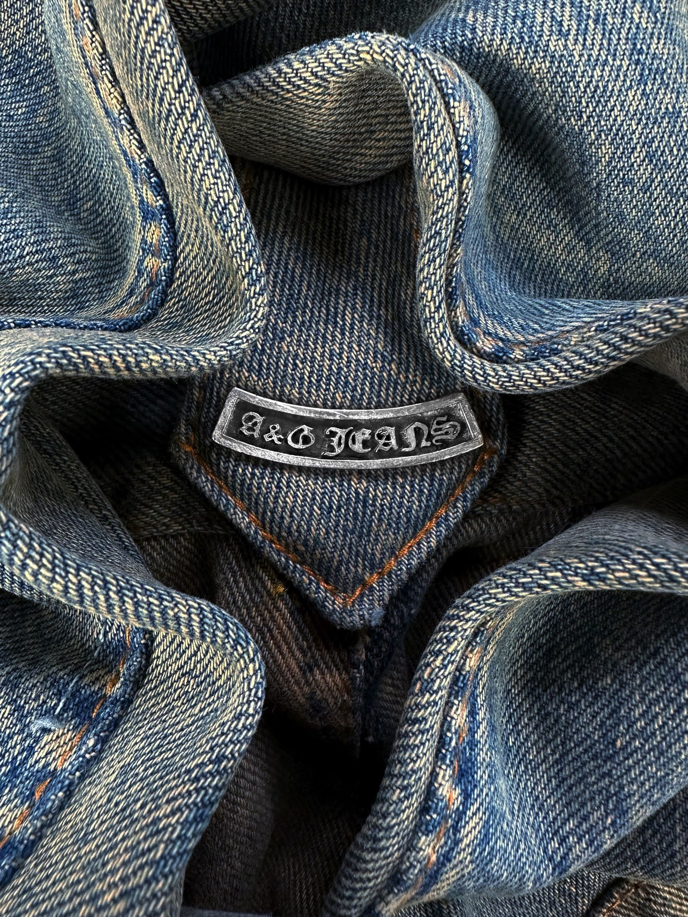 00s A&amp;G Rock ‘n Roll Couture ‘Floury Cross’ Laced Patchwork Denim