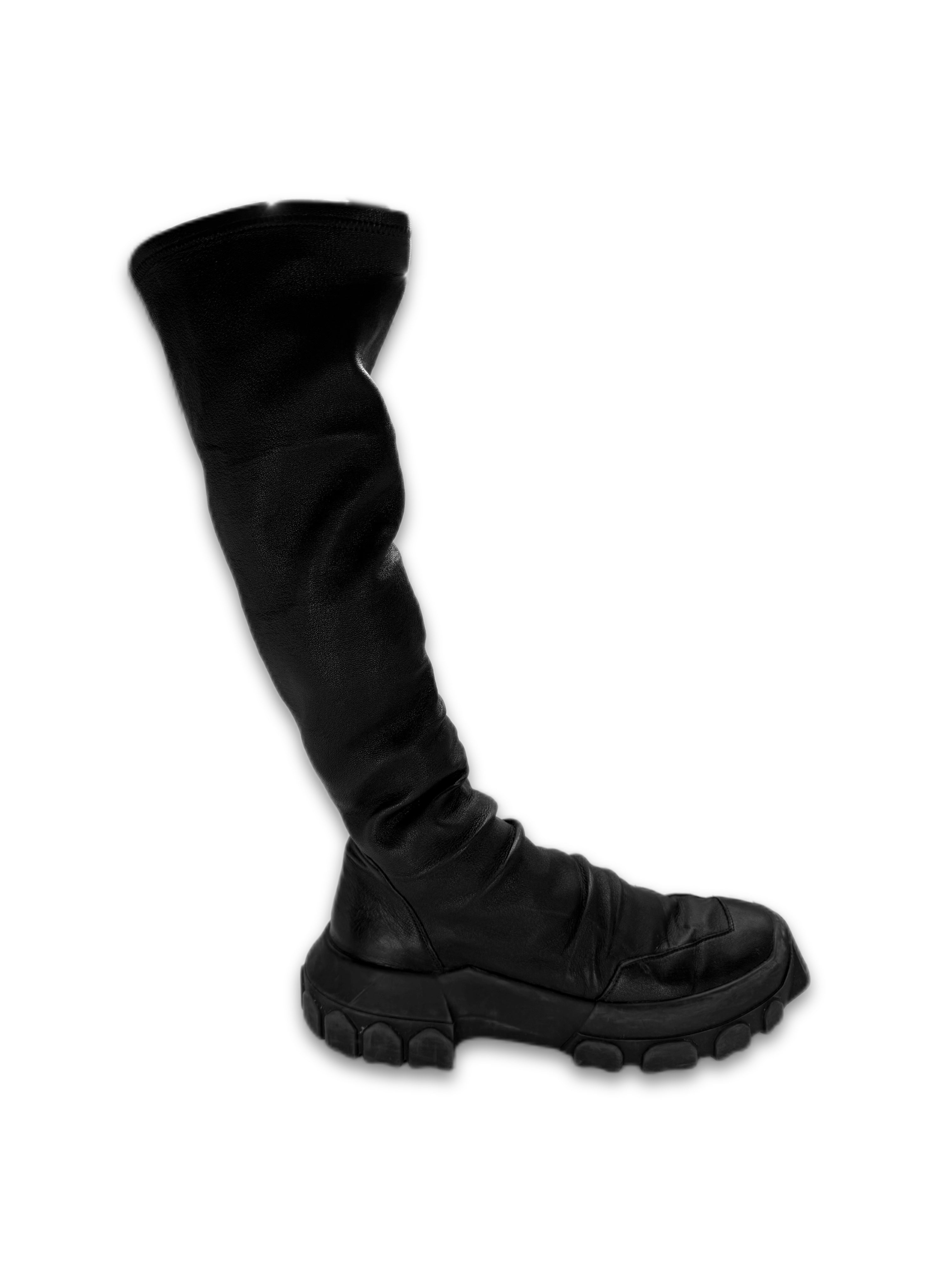 SS18 Rick Owens Black Leather Hiking ‘Sock’ Tractor Boots