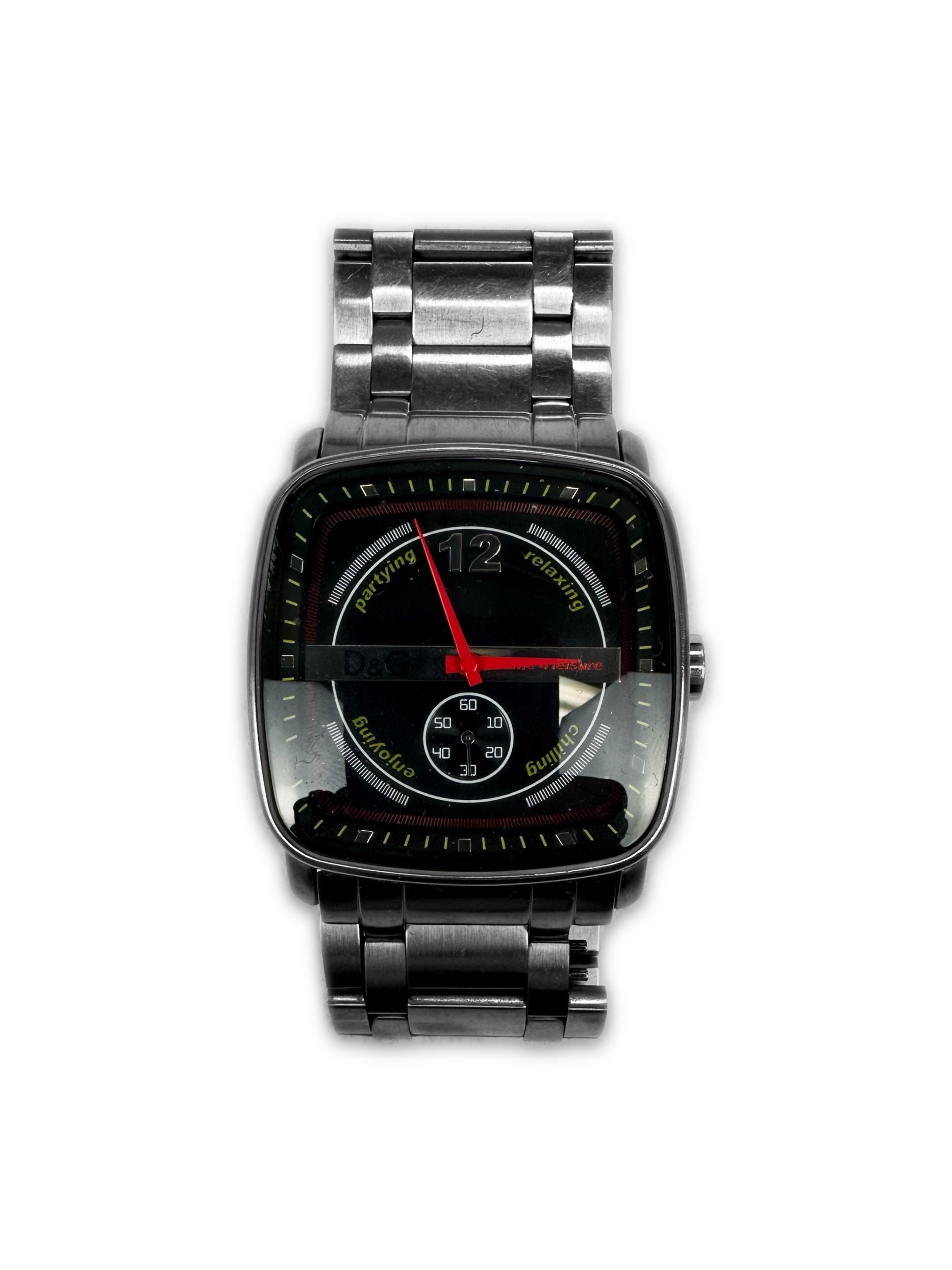 00s Dolce &amp; Gabbana ‘Enjoying’ Silver Chronograph Wrist Watch