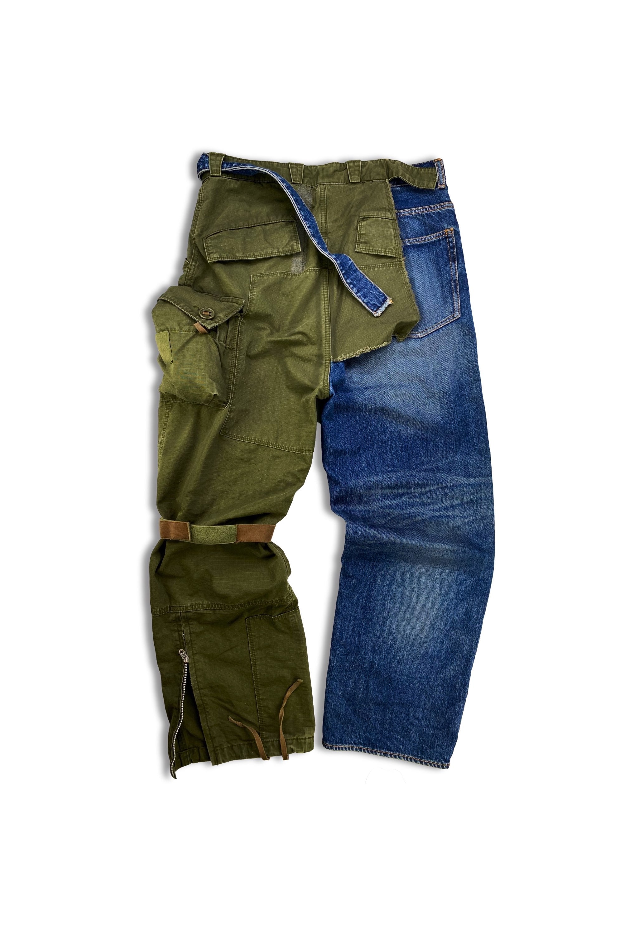 AW21 Mihara Yasuhiro ‘Hybrid’ Split Denim Distressed Cargo Pants