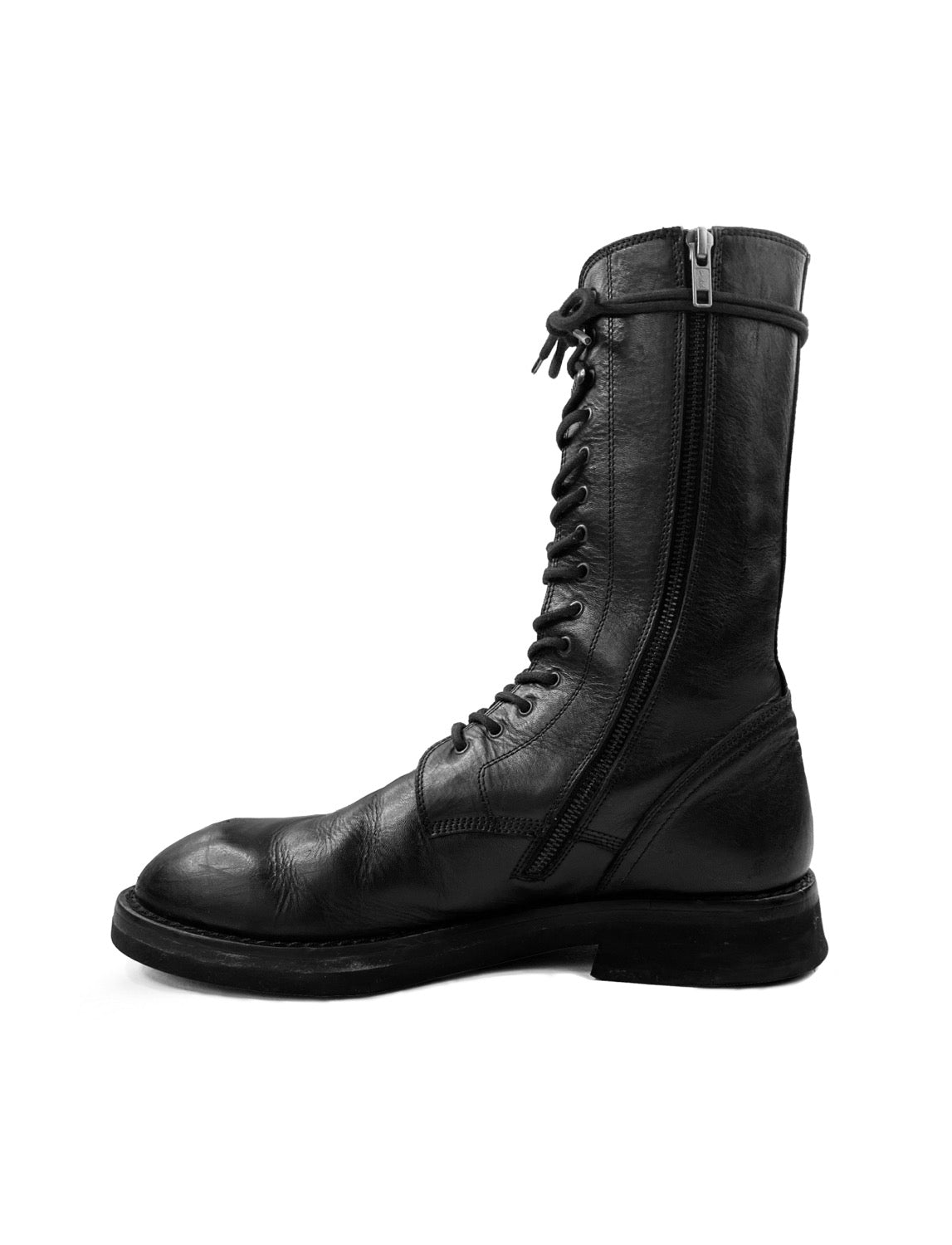 Ann Demeulemeester Vitello Front Lace Calfskin Leather Combat Boots