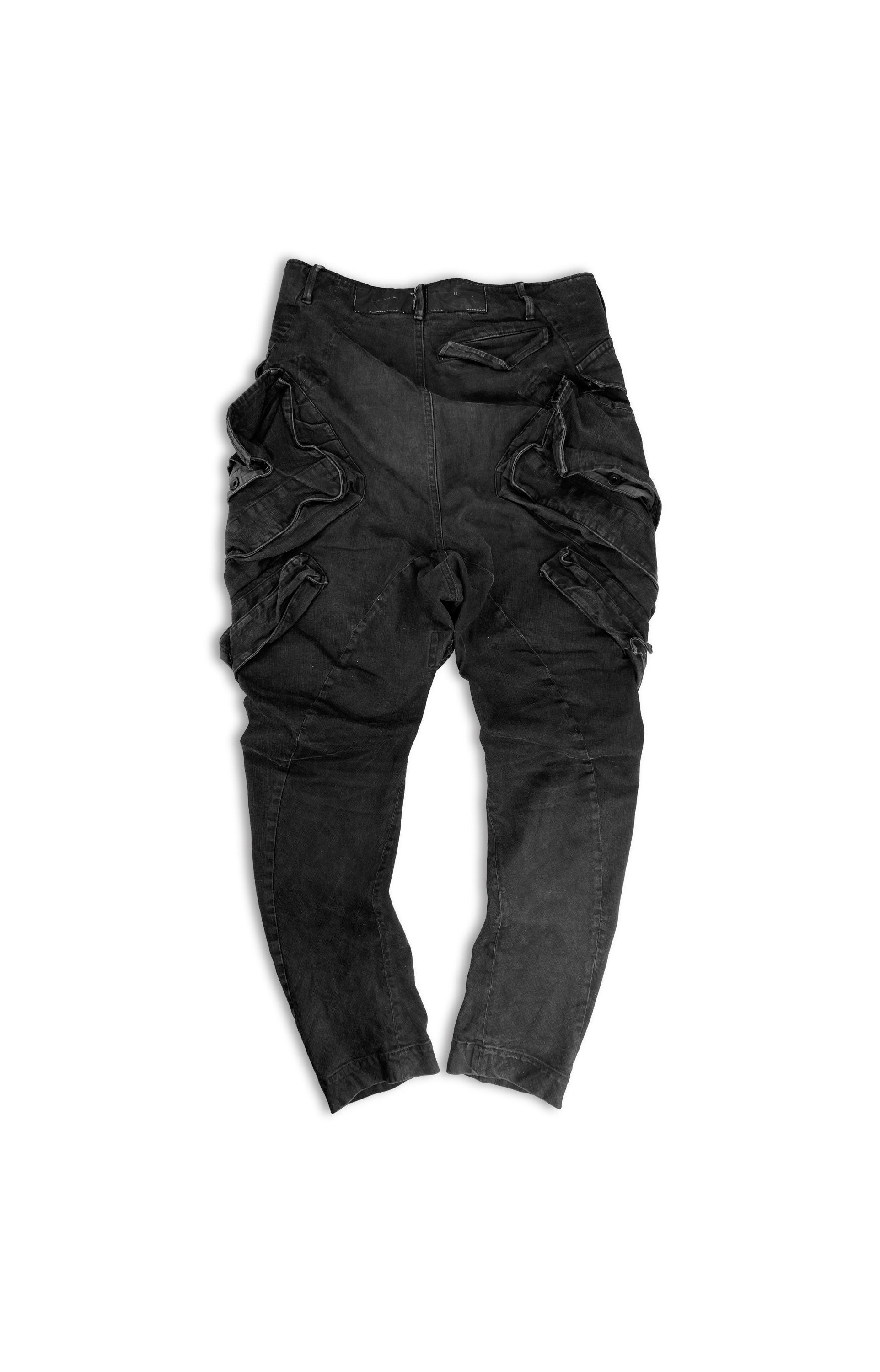 SS16 Julius ‘Gas Mask’ Banana Cut Drop Crotch Denim Cargo Pants