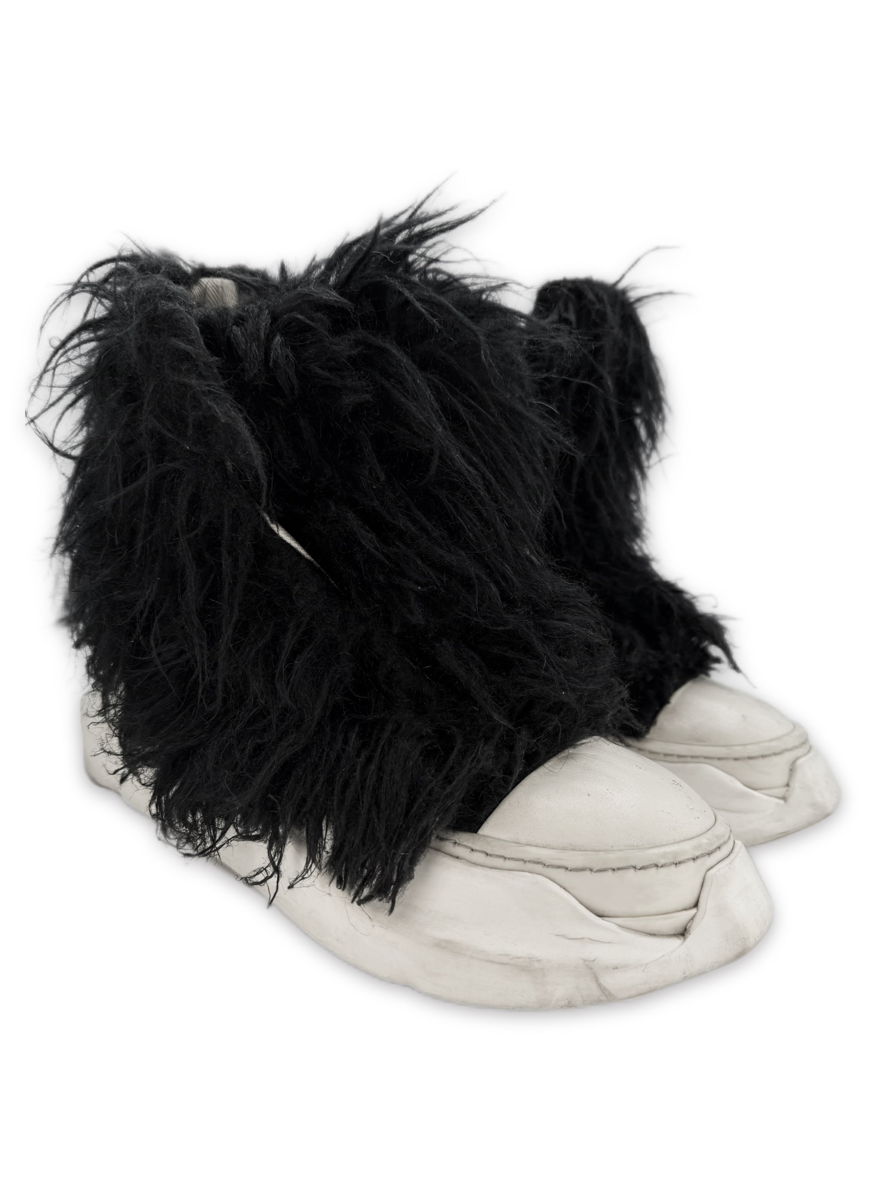 Rick Owens Faux Fur Black Abstract Ramone Hi-top Sneakers