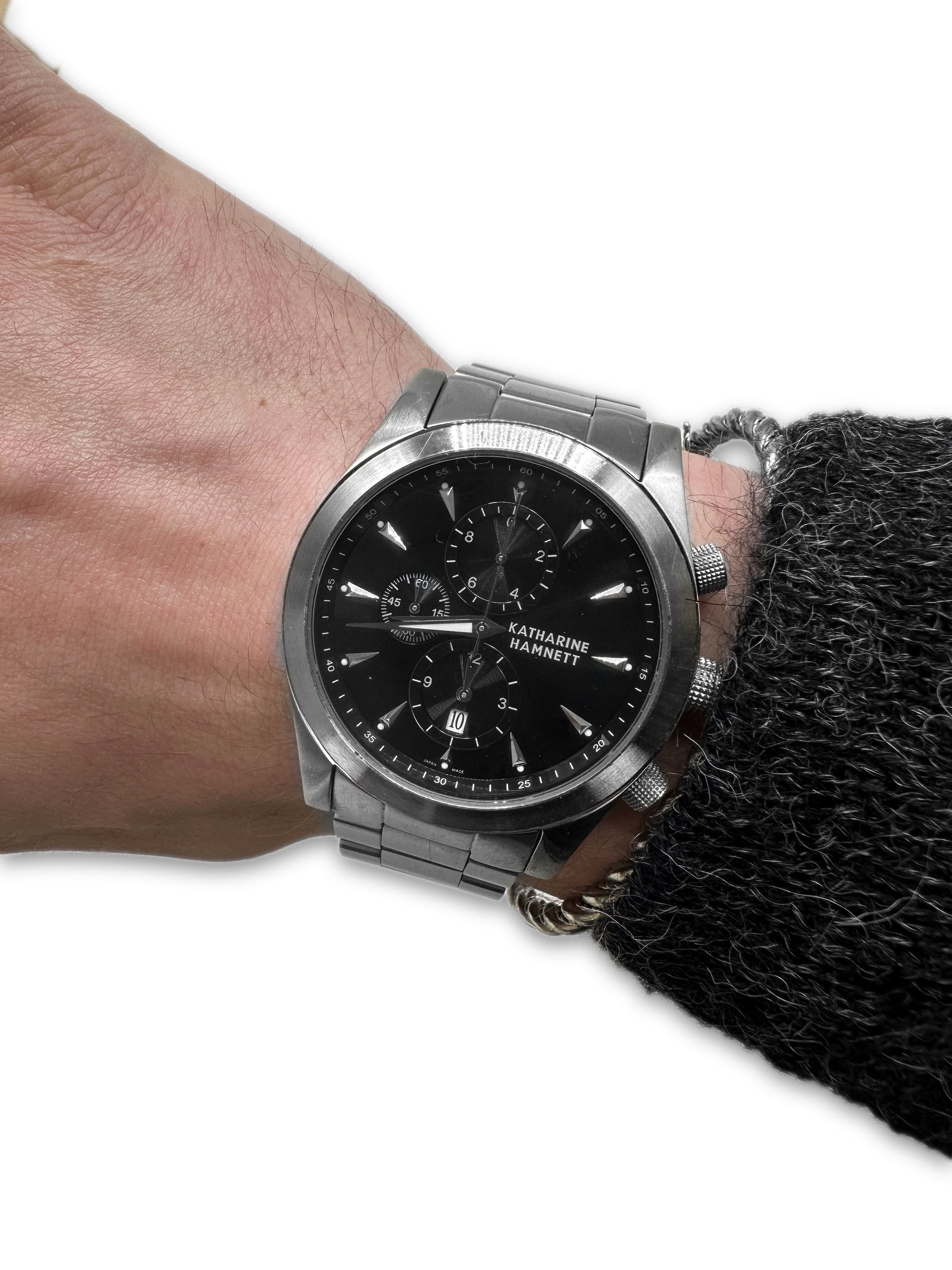 00s Katharine Hamnett ‘Triple Chronograph’ Silver Wrist Watch
