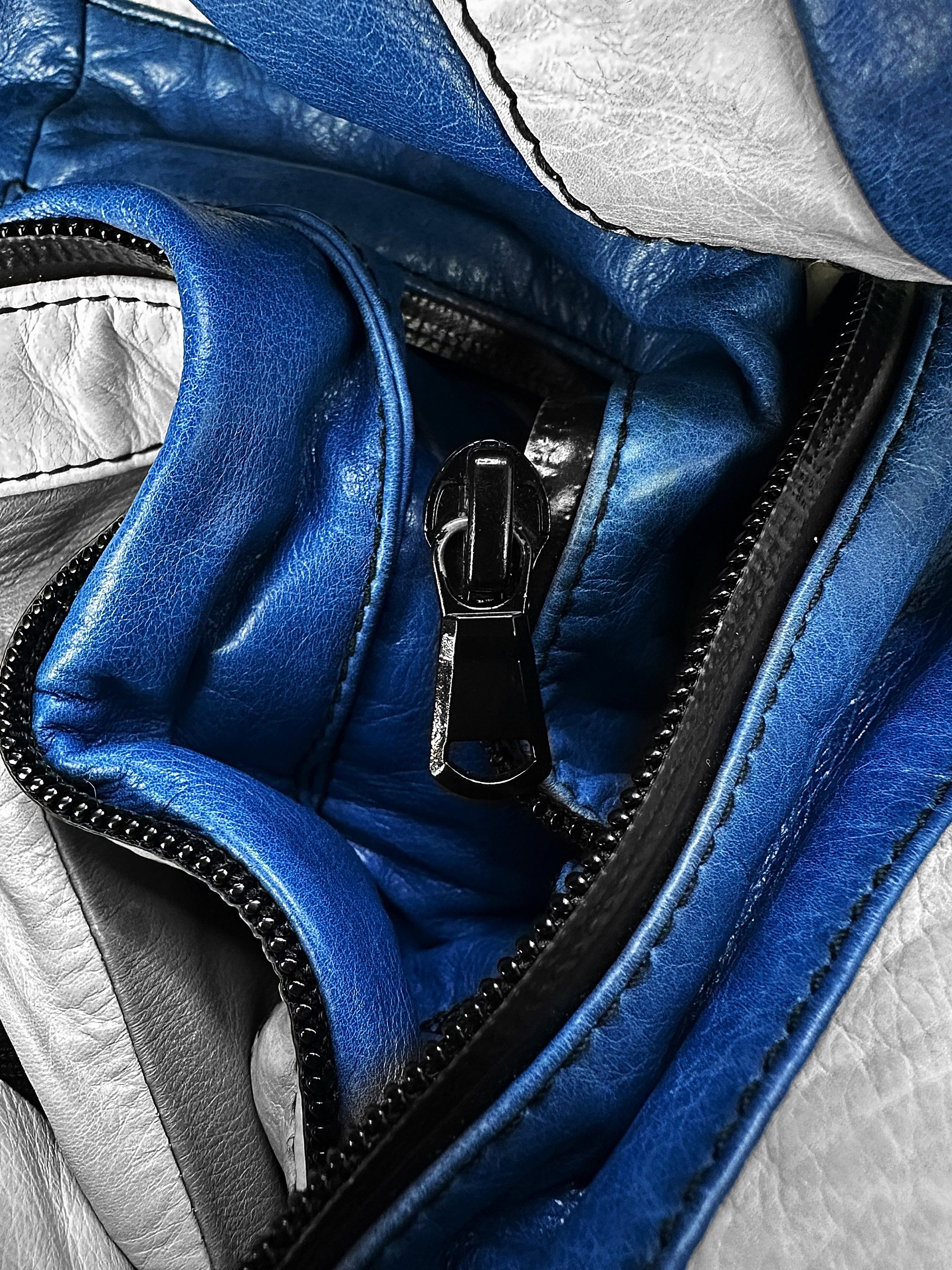 00s Gucci by Tom Ford ‘Panelled’ Blue Leather Biker Jacket