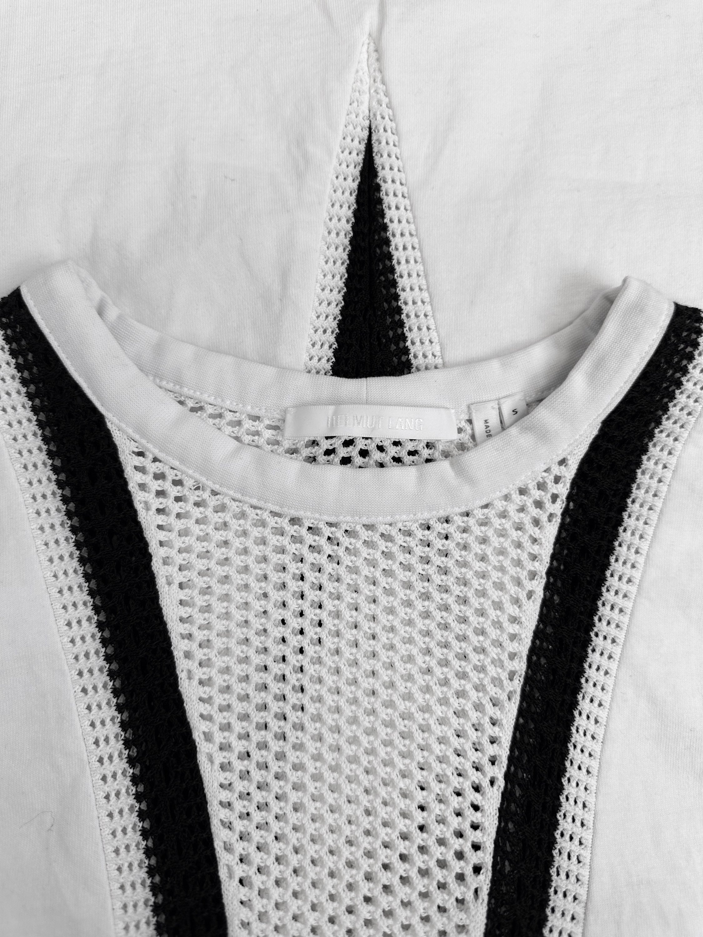 Helmut Lang Mesh White V Stripe Sleeveless Tank-top