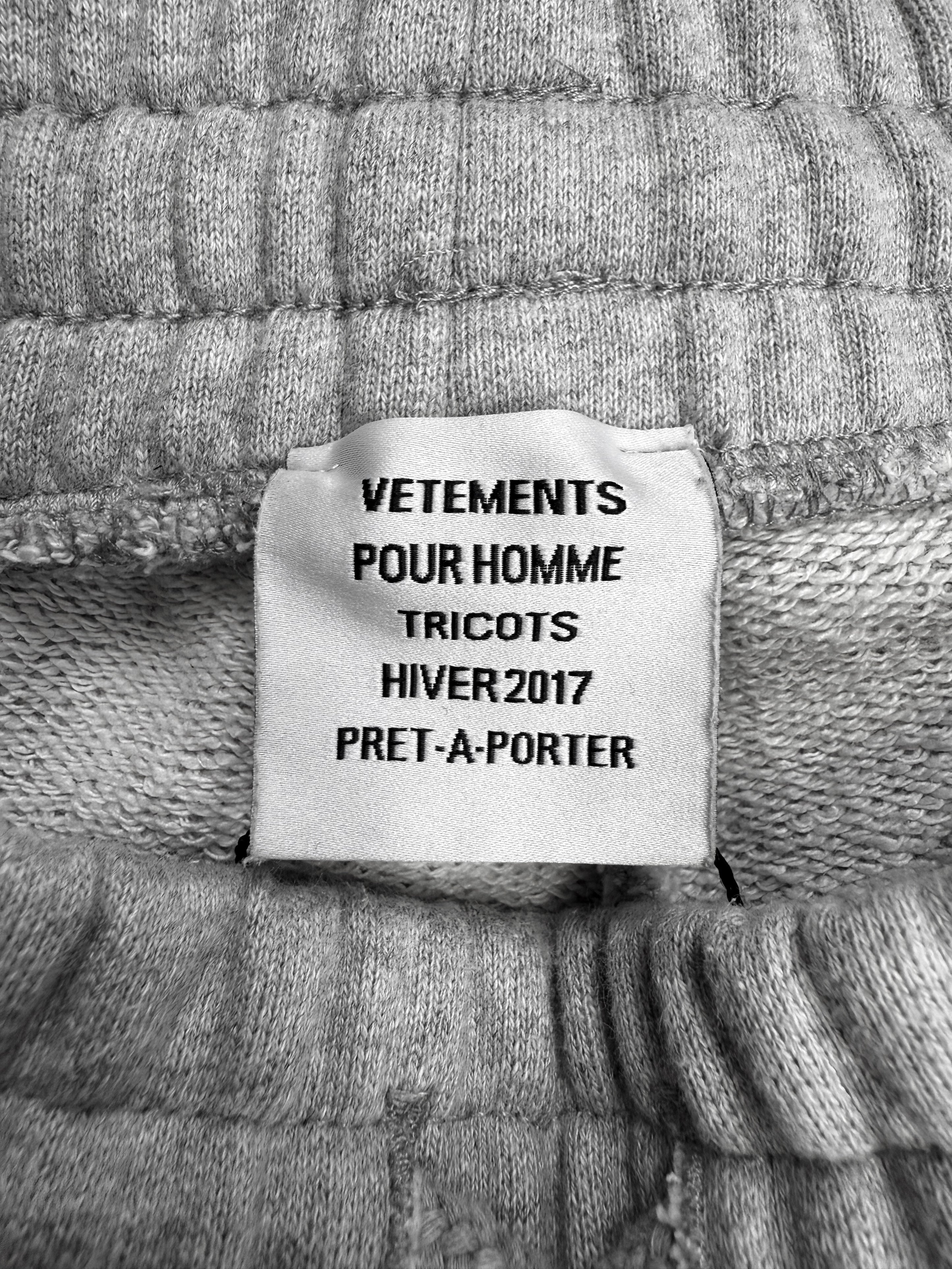 AW17 Vetements ‘11 inch Gun Club’ Heather Grey Sweat Pants