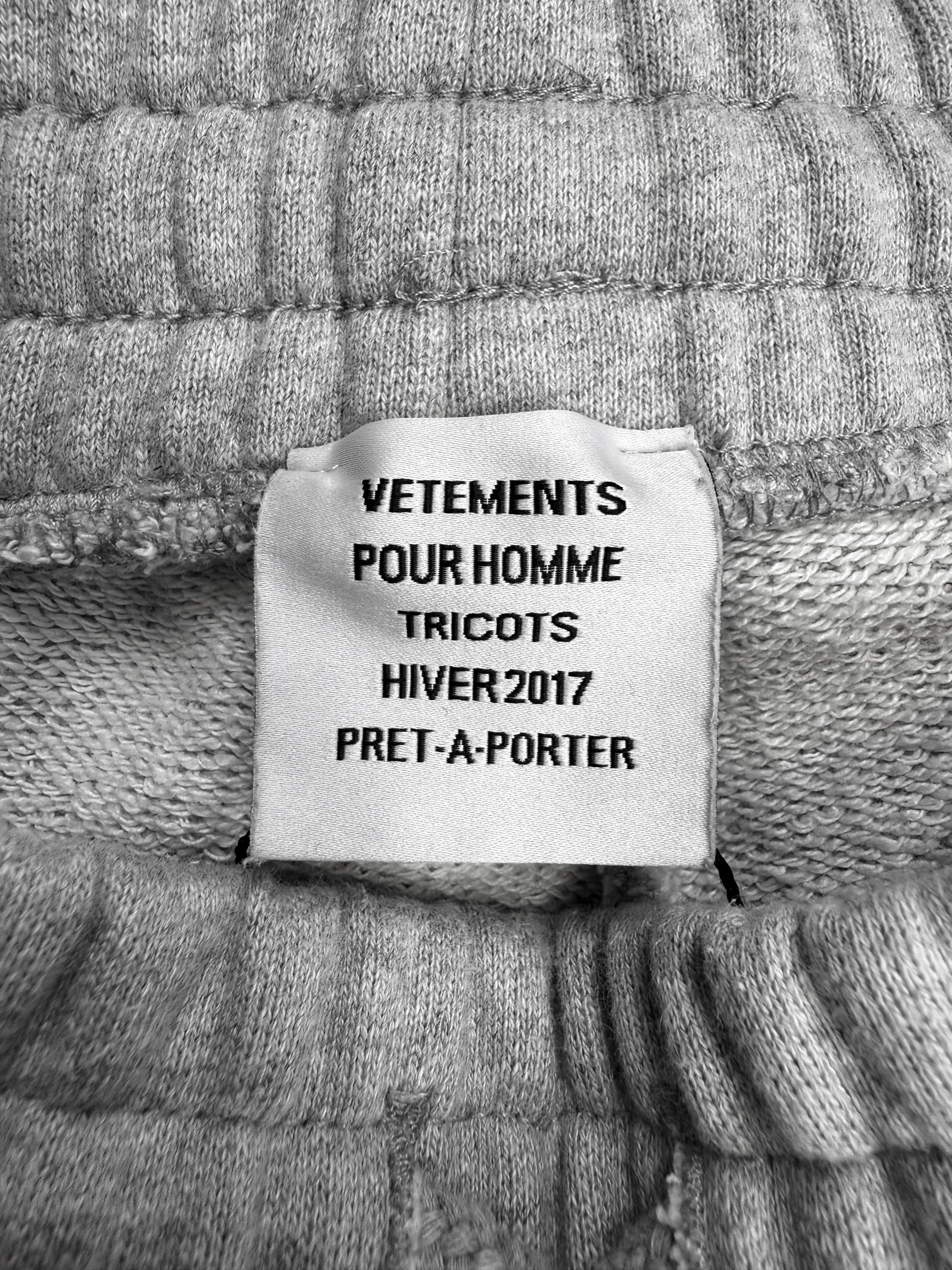 AW17 Vetements ‘11 inch Gun Club’ Heather Grey Sweat Pants
